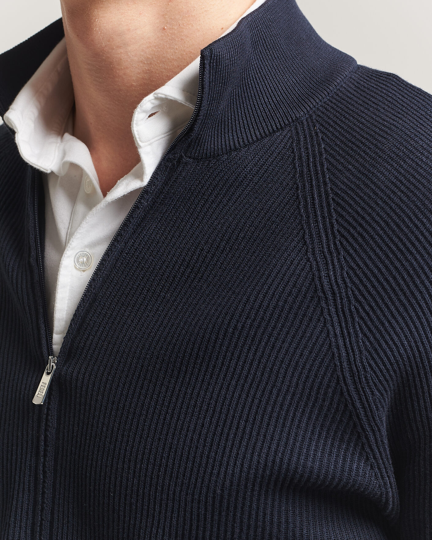 Herr | Tröjor | Fedeli | Giza Cotton Full Zip Sweater Navy