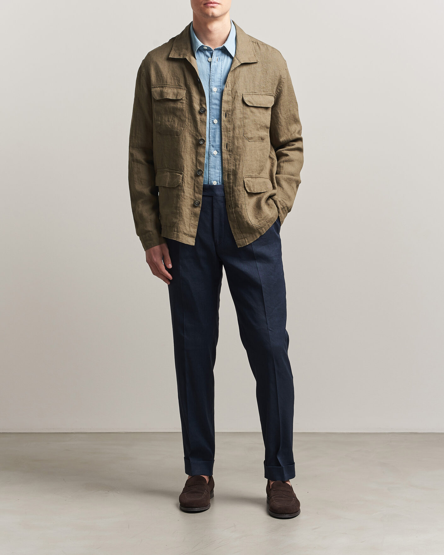 Herr | Jackor | Herno | Linen Safari Jacket Military