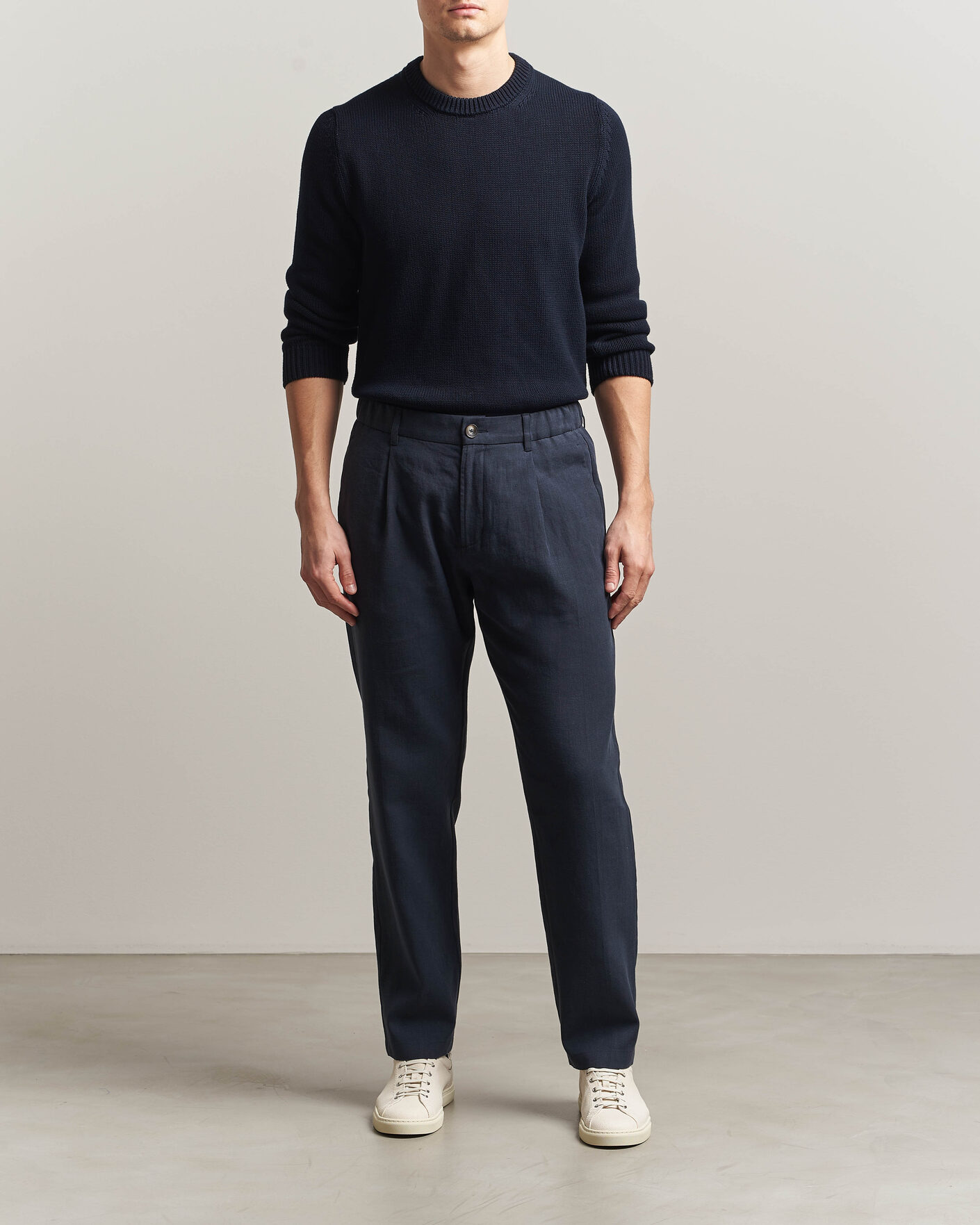 Herr | Byxor | Herno | Cotton/Linen Drawstring Pants Navy