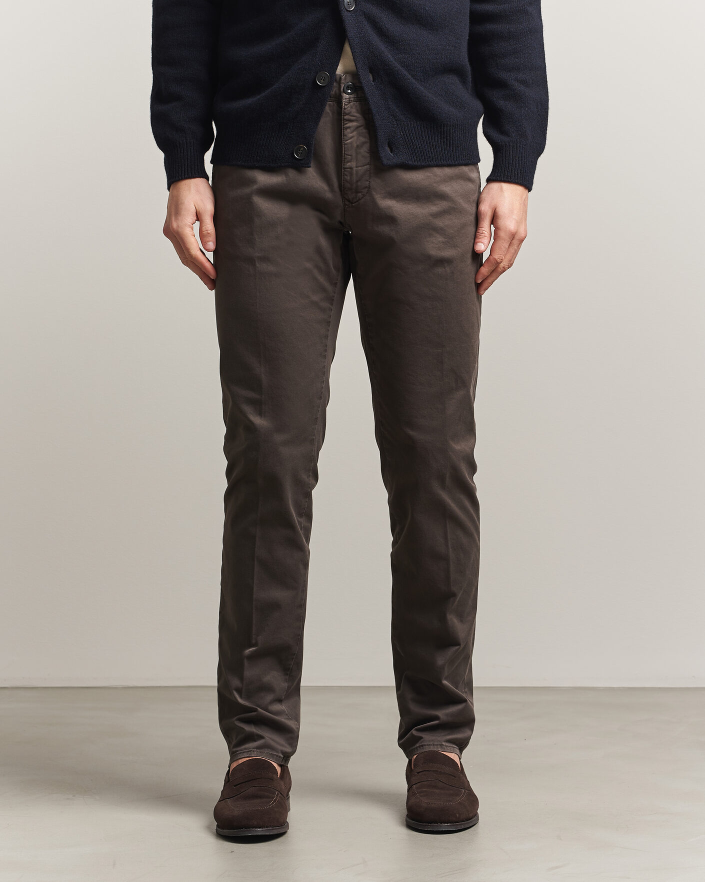 Herr | Byxor | Incotex | Slim Fit Garment Dyed Slacks Dark Brown