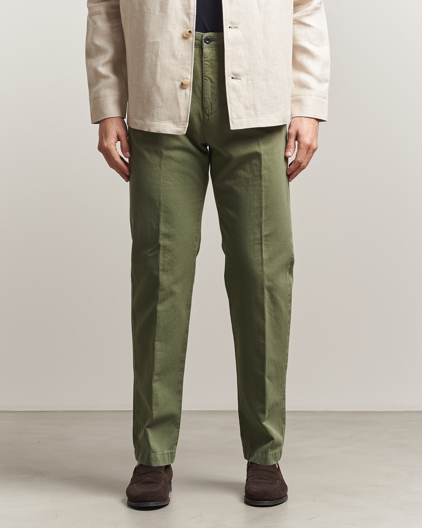 Herr | Byxor | Incotex | Regular Fit Cotton/Linen Slacks Military