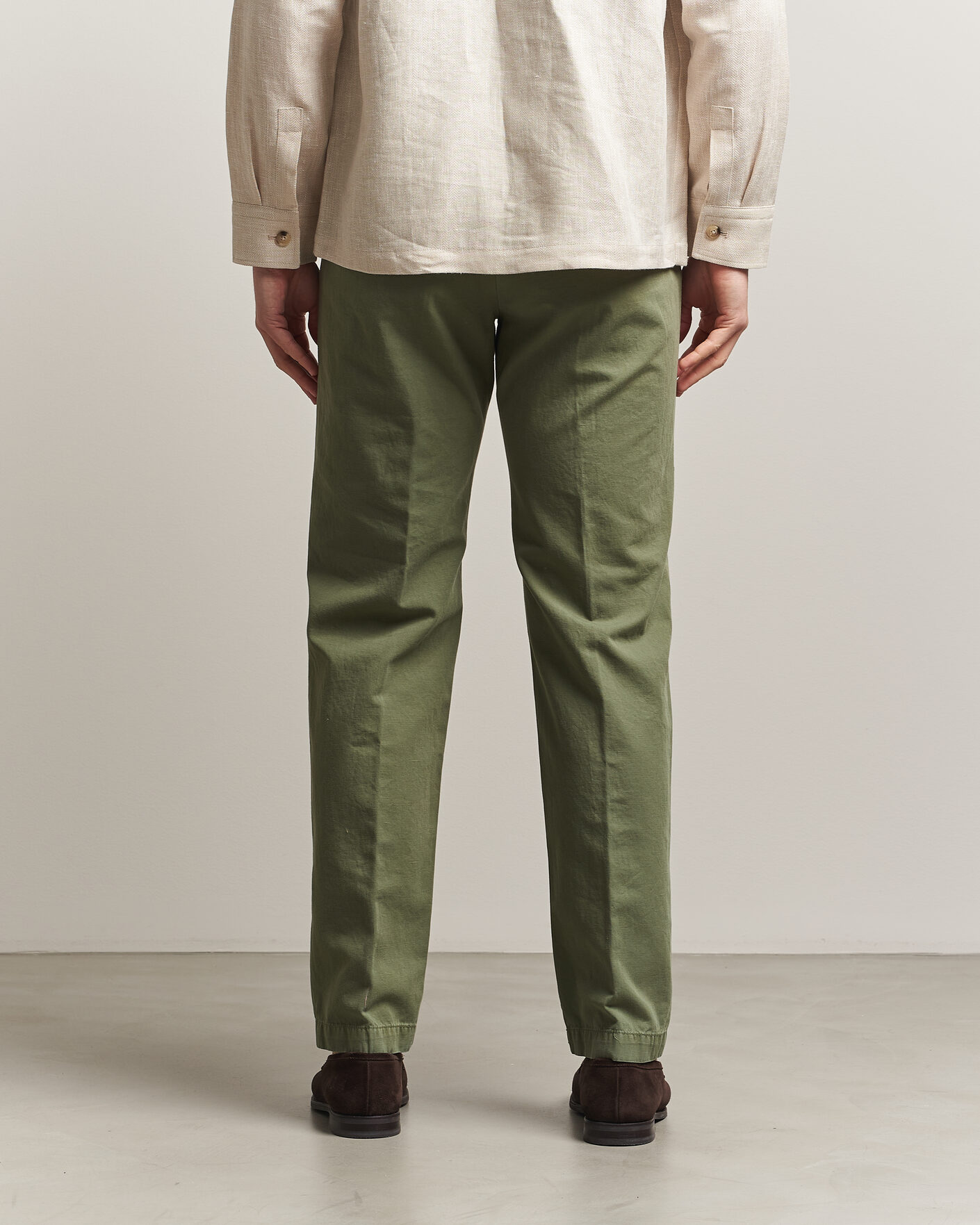Herr | Byxor | Incotex | Regular Fit Cotton/Linen Slacks Military