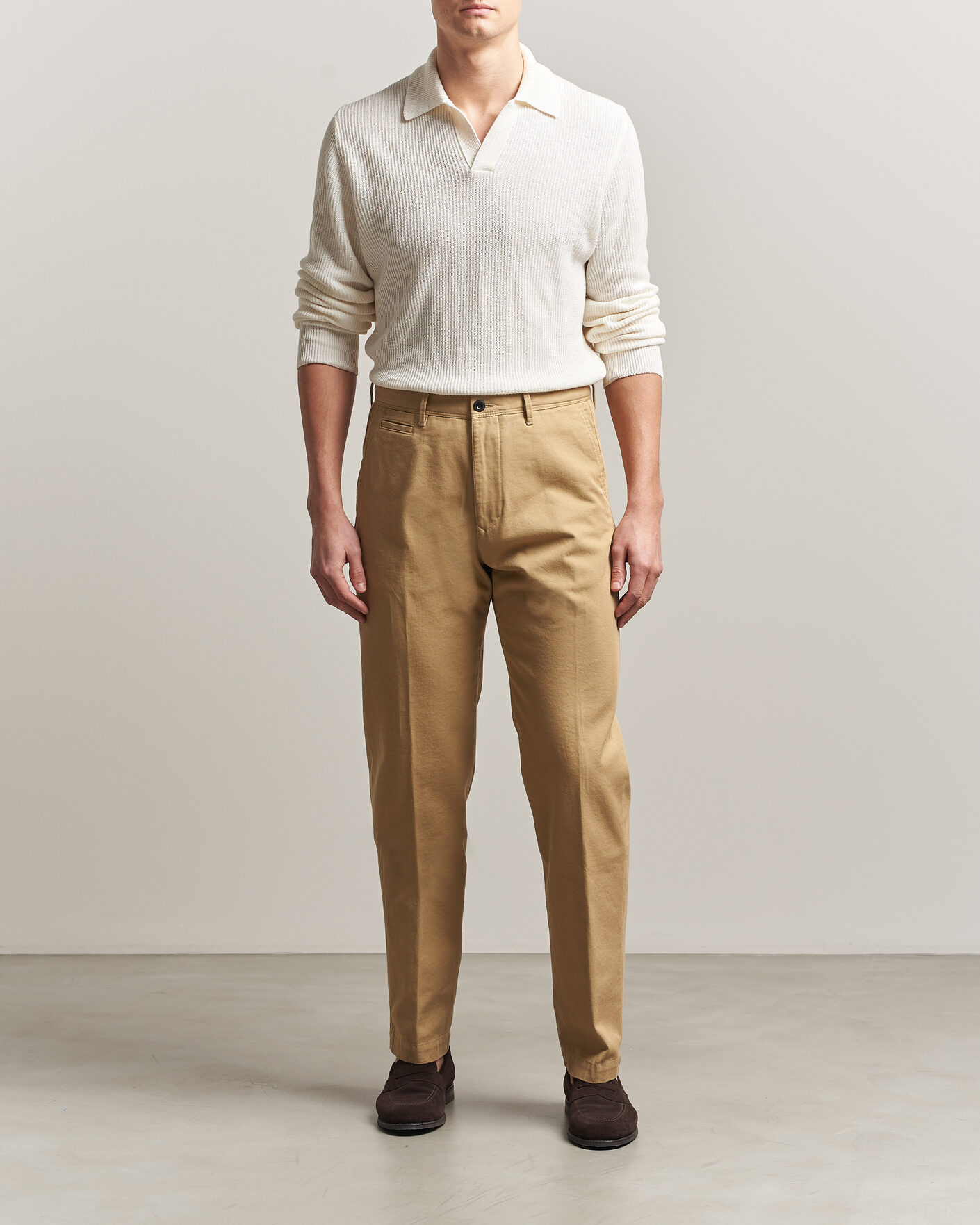 Herr | Byxor | Incotex | Regular Fit Uniform Cotton Slacks Khaki