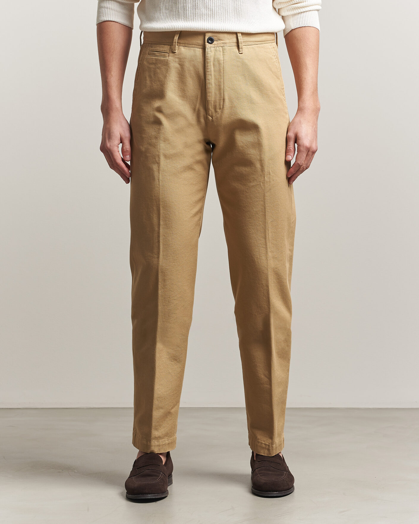Herr | Byxor | Incotex | Regular Fit Uniform Cotton Slacks Khaki