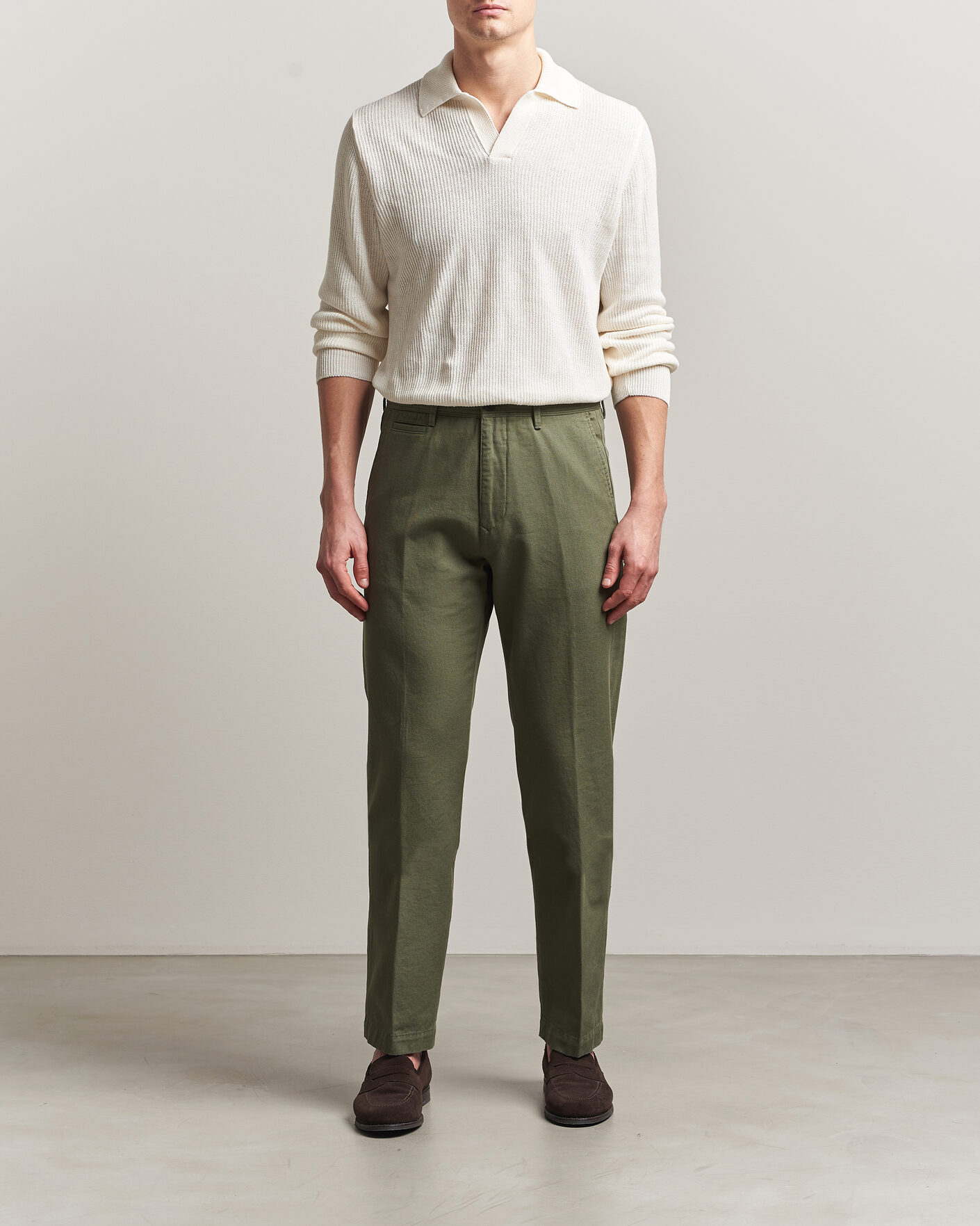Herr | Byxor | Incotex | Regular Fit Uniform Cotton Slacks Military