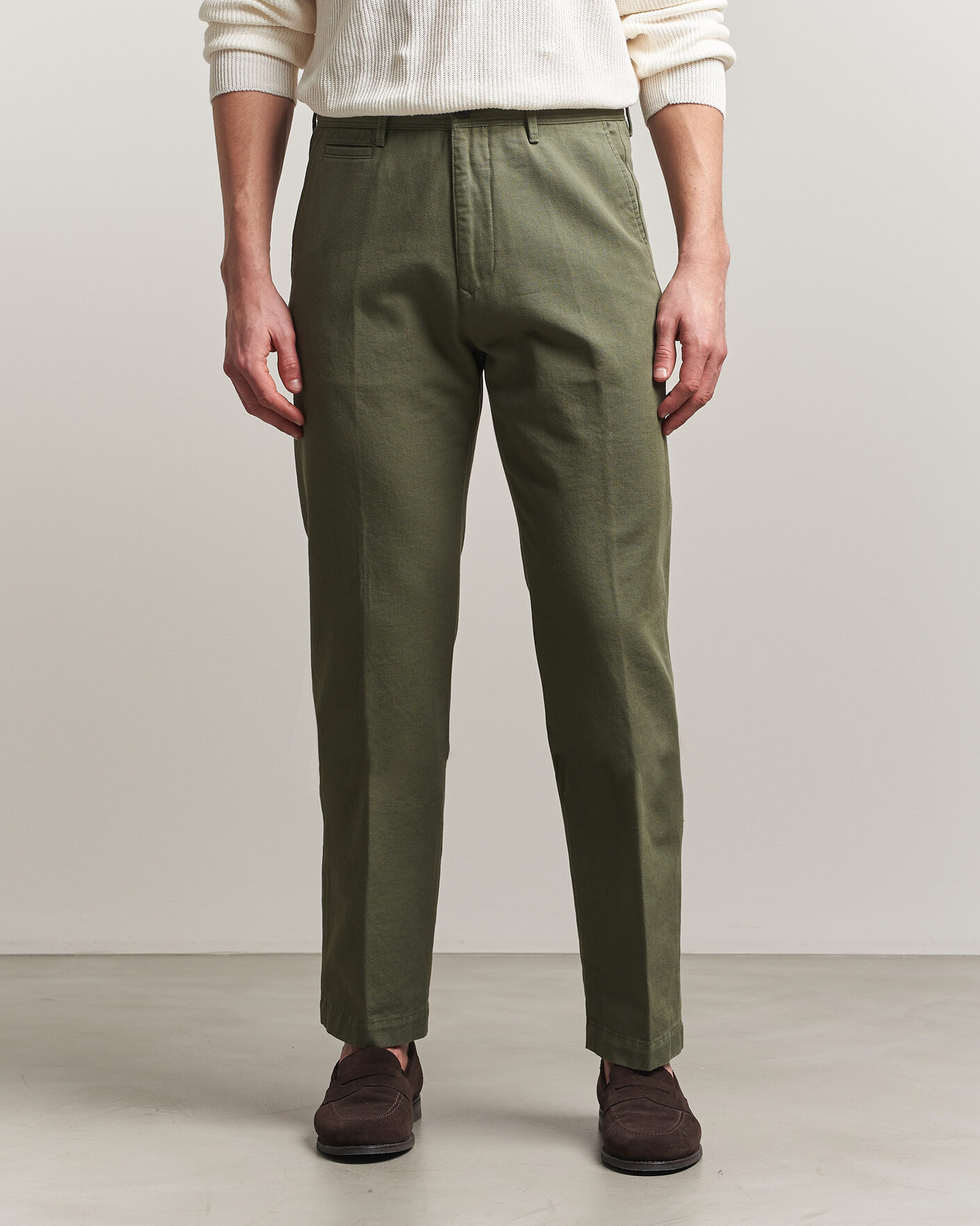 Herr | Byxor | Incotex | Regular Fit Uniform Cotton Slacks Military