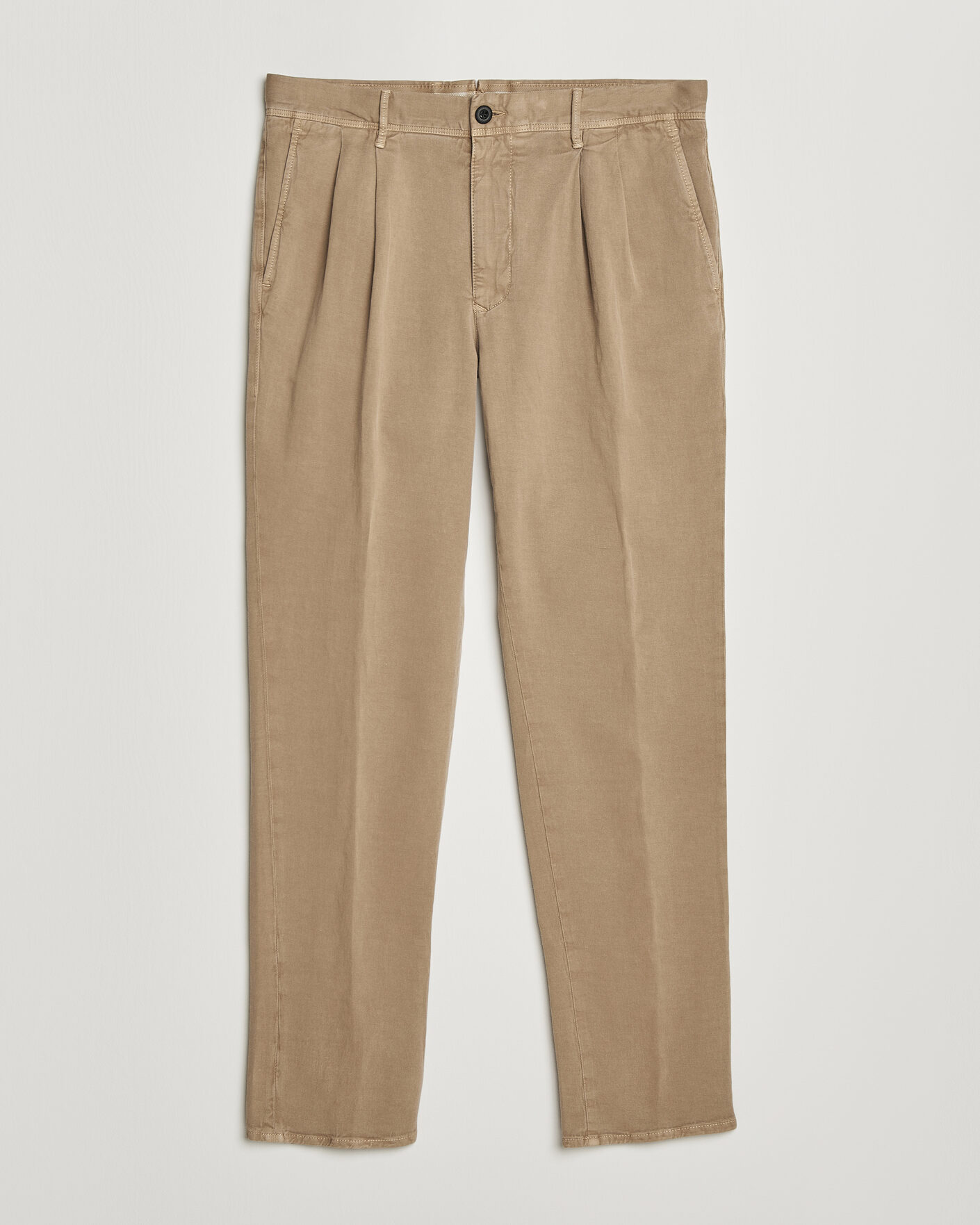 Herr | Byxor | Incotex | Tapered Fit Pleated Linen Slacks Brown