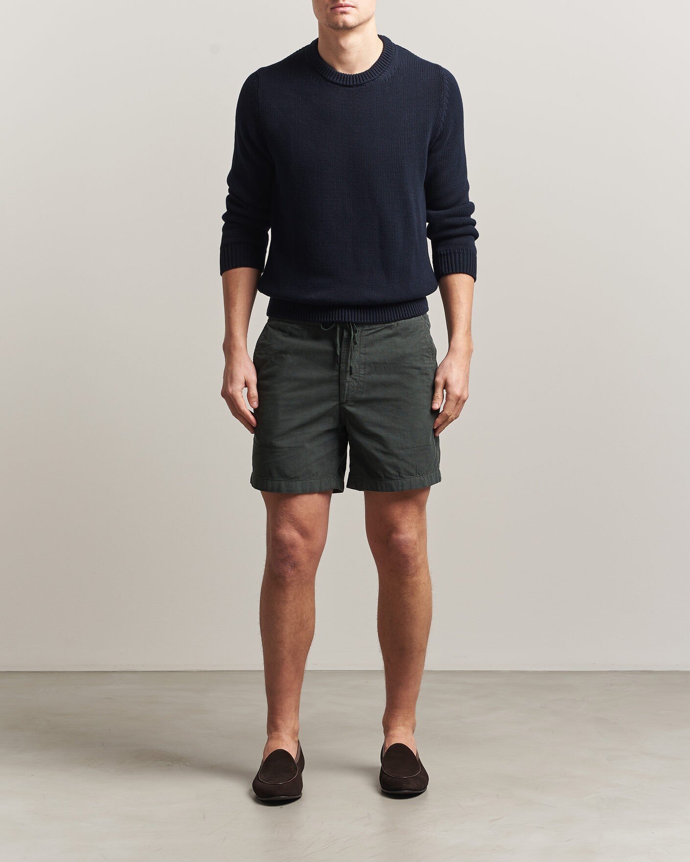 Herr | Shorts | Incotex | Baby Corduroy Drawstring Shorts Dark Green