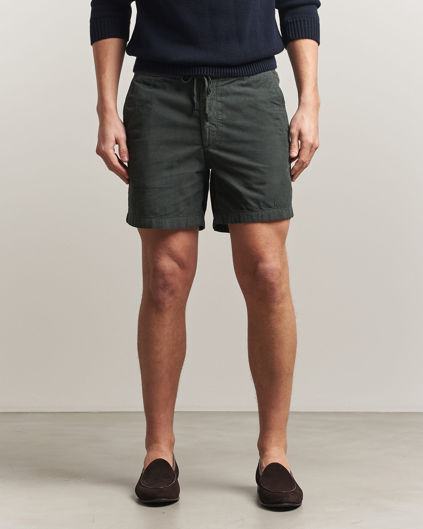 Herr | Shorts | Incotex | Baby Corduroy Drawstring Shorts Dark Green