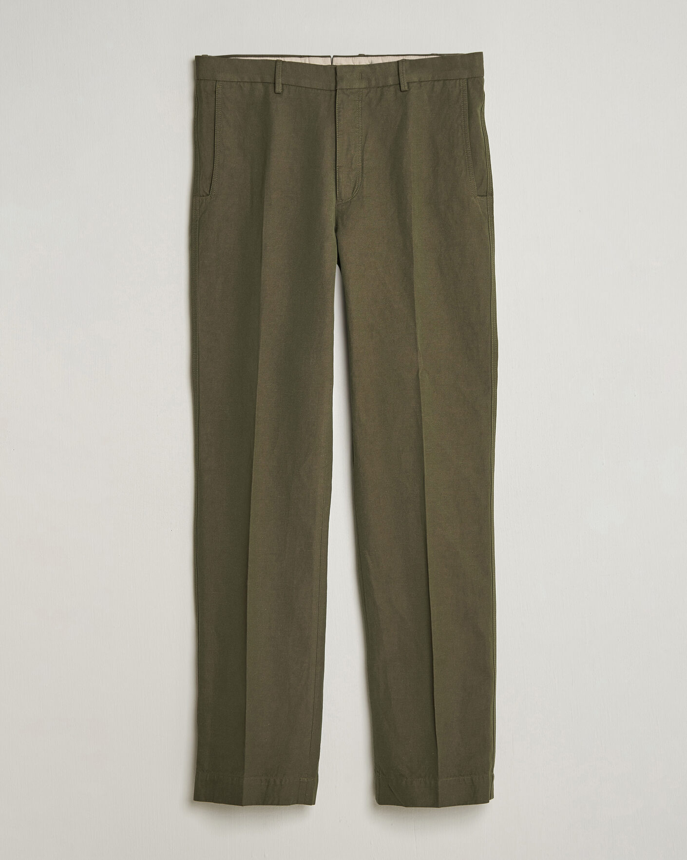 Herr | Byxor | Incotex | Regular Fit Cotton/Linen Drill Trousers Military
