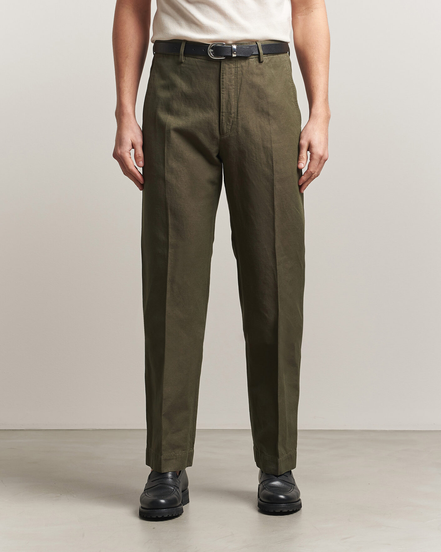 Herr | Byxor | Incotex | Regular Fit Cotton/Linen Drill Trousers Military