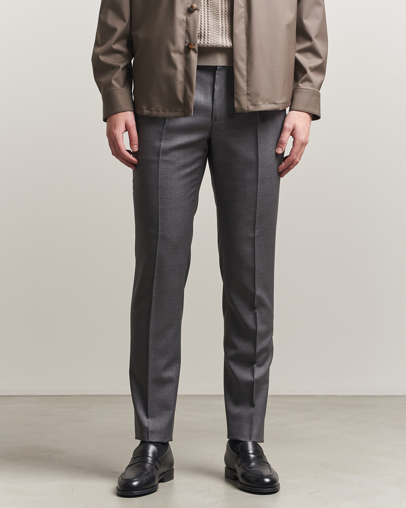 Herr | Byxor | Incotex | Regular Fit Super 100s Wool Pants Grey Melange