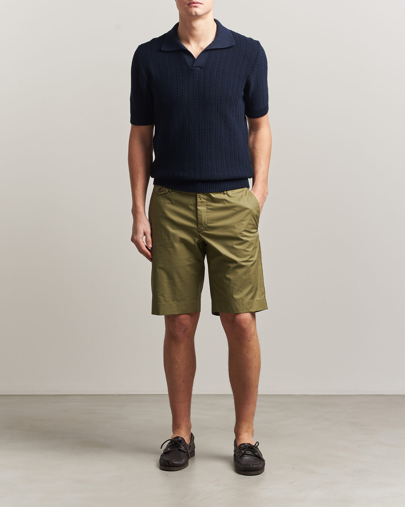 Herr | Shorts | Incotex | Cotton Poplin Shorts Olive