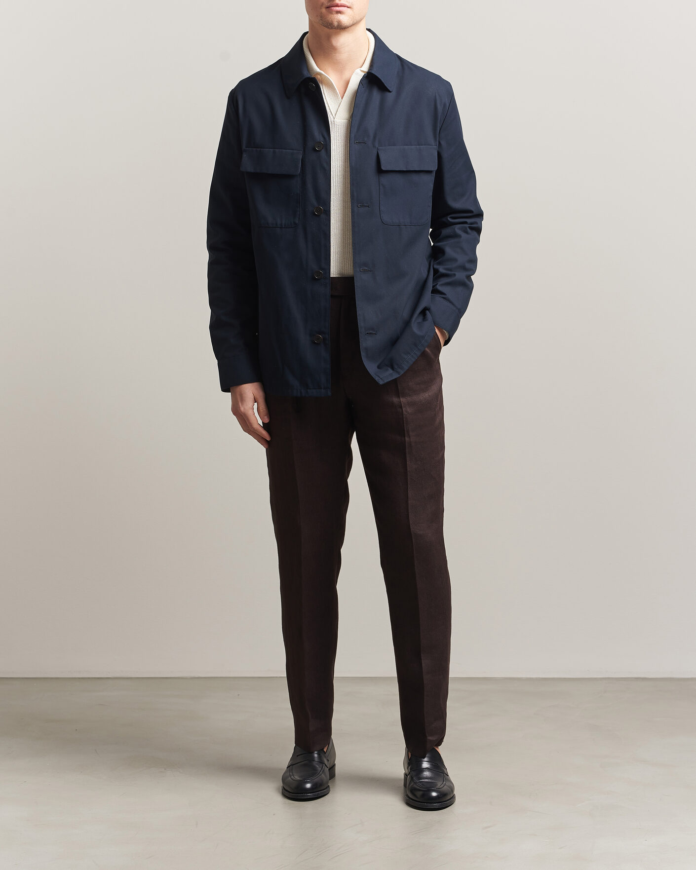 Herr | Skjortor | Incotex | Ice Cotton Twill Overshirt Navy