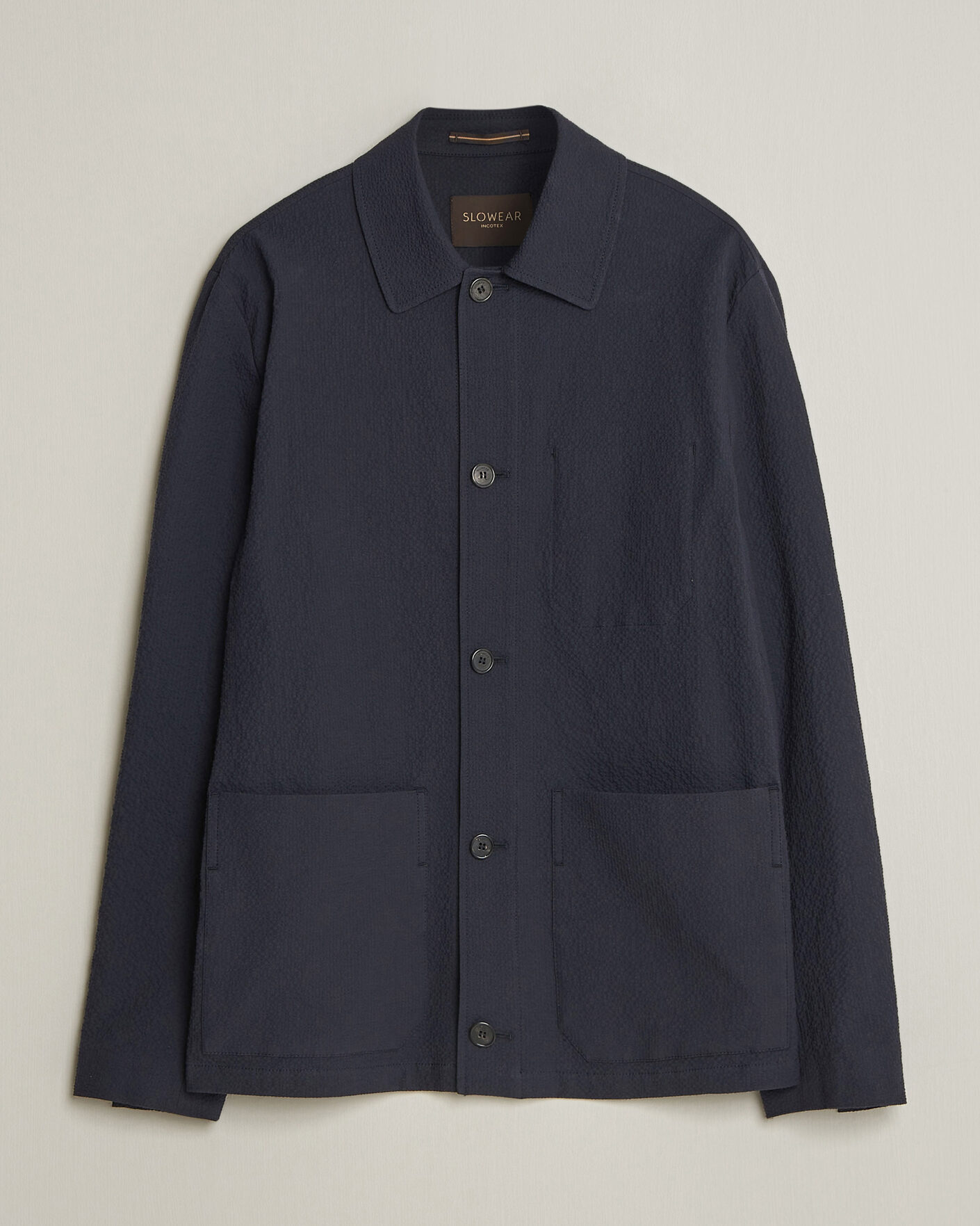 Herr | Jackor | Incotex | Seersucker Cotton/Silk Chore Jacket Navy