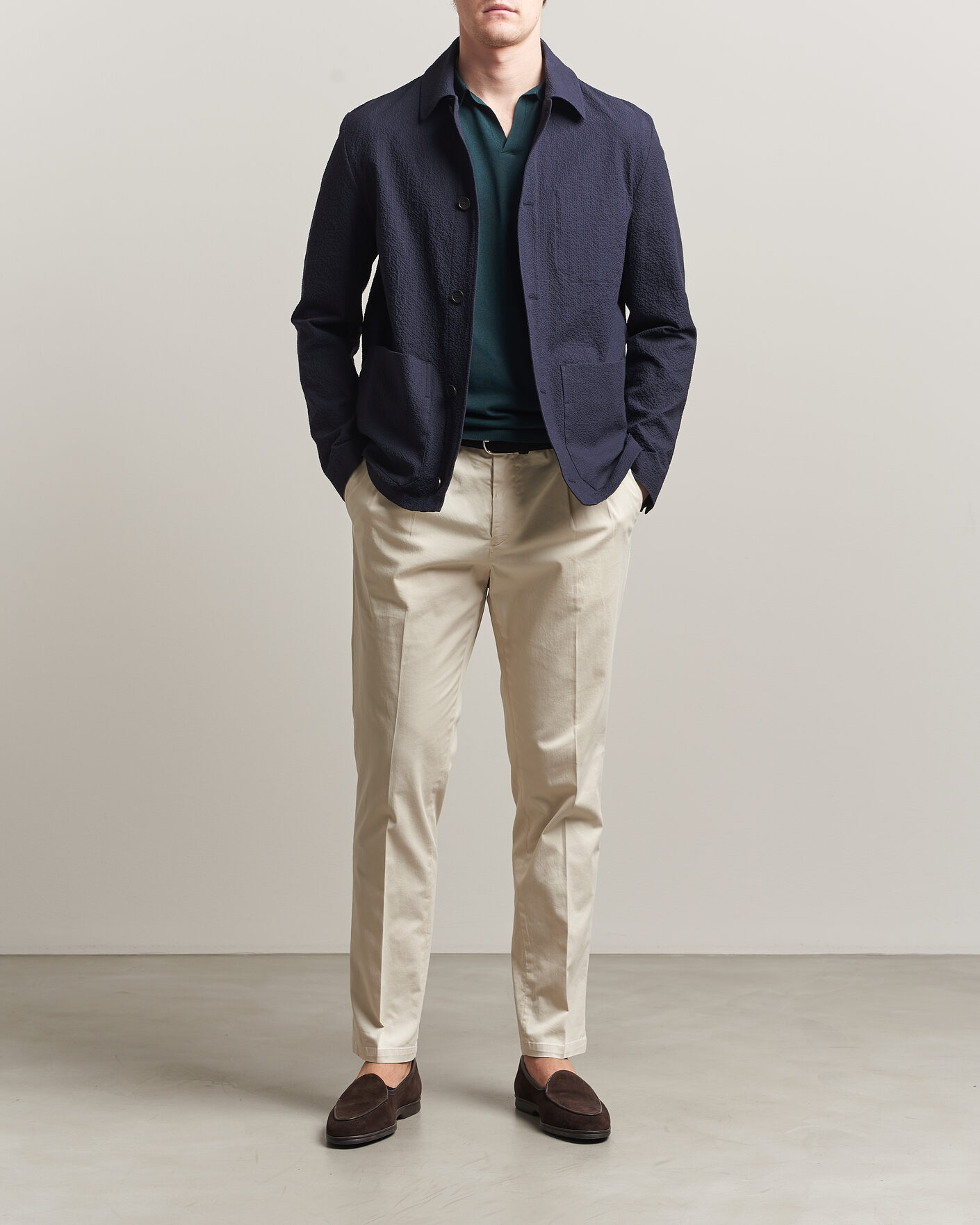 Herr | Jackor | Incotex | Seersucker Cotton/Silk Chore Jacket Navy