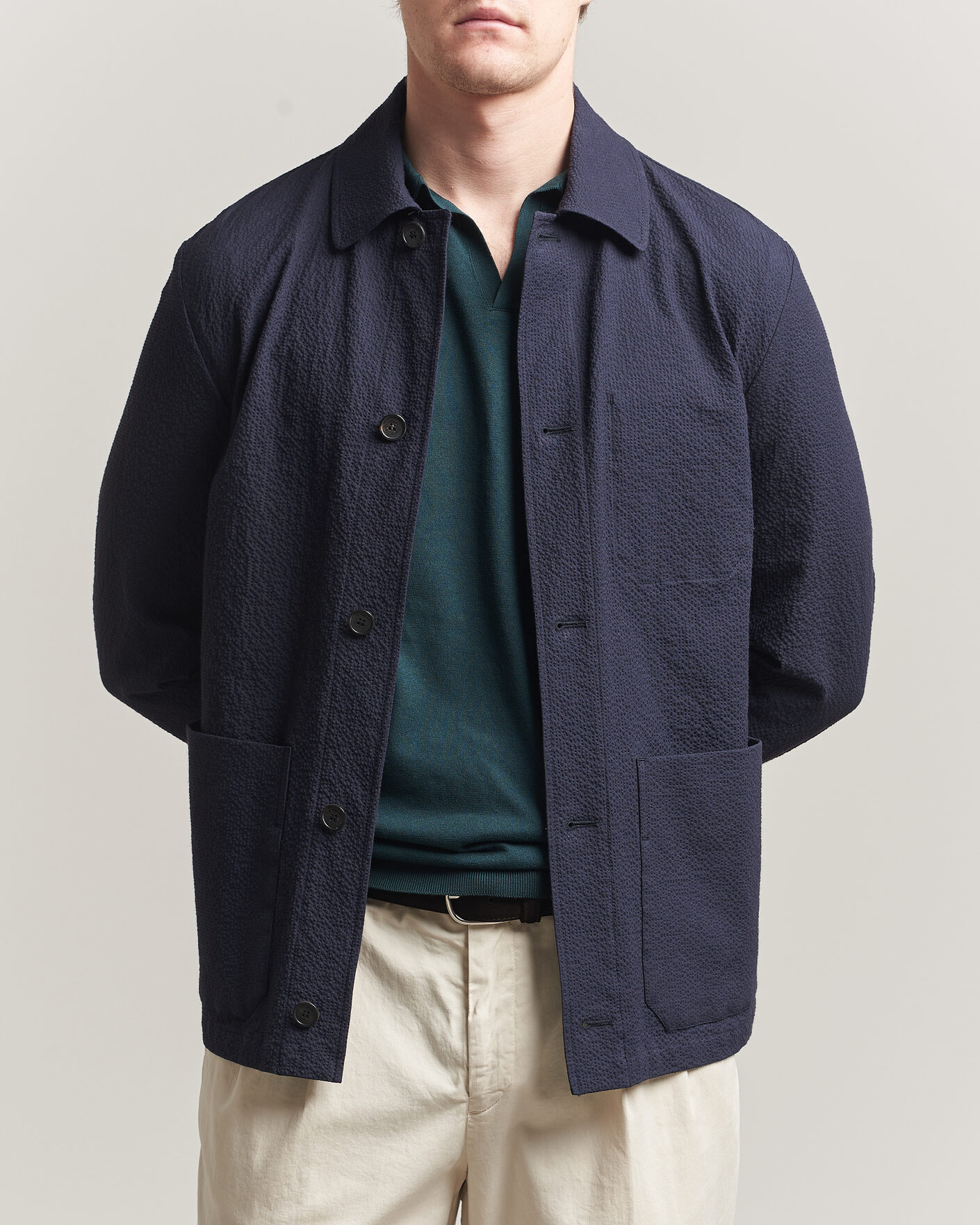 Herr | Jackor | Incotex | Seersucker Cotton/Silk Chore Jacket Navy