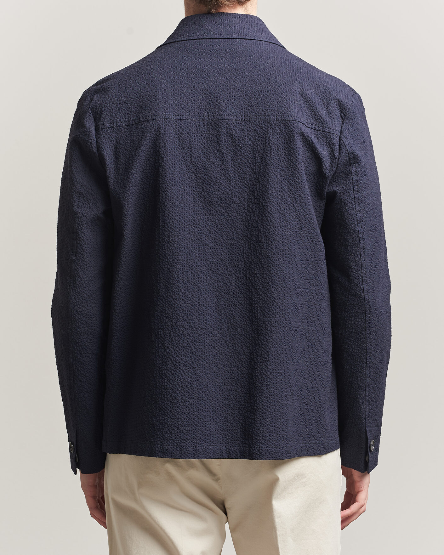 Herr | Jackor | Incotex | Seersucker Cotton/Silk Chore Jacket Navy