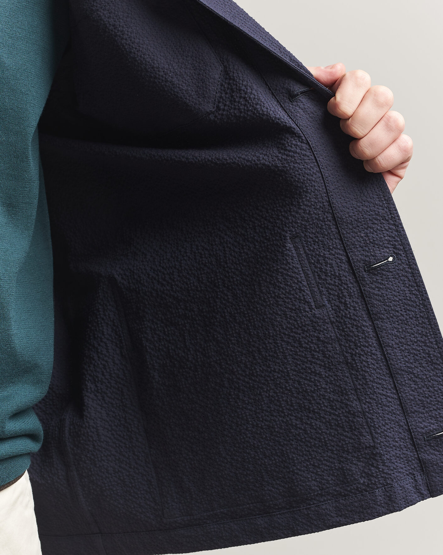 Herr | Jackor | Incotex | Seersucker Cotton/Silk Chore Jacket Navy