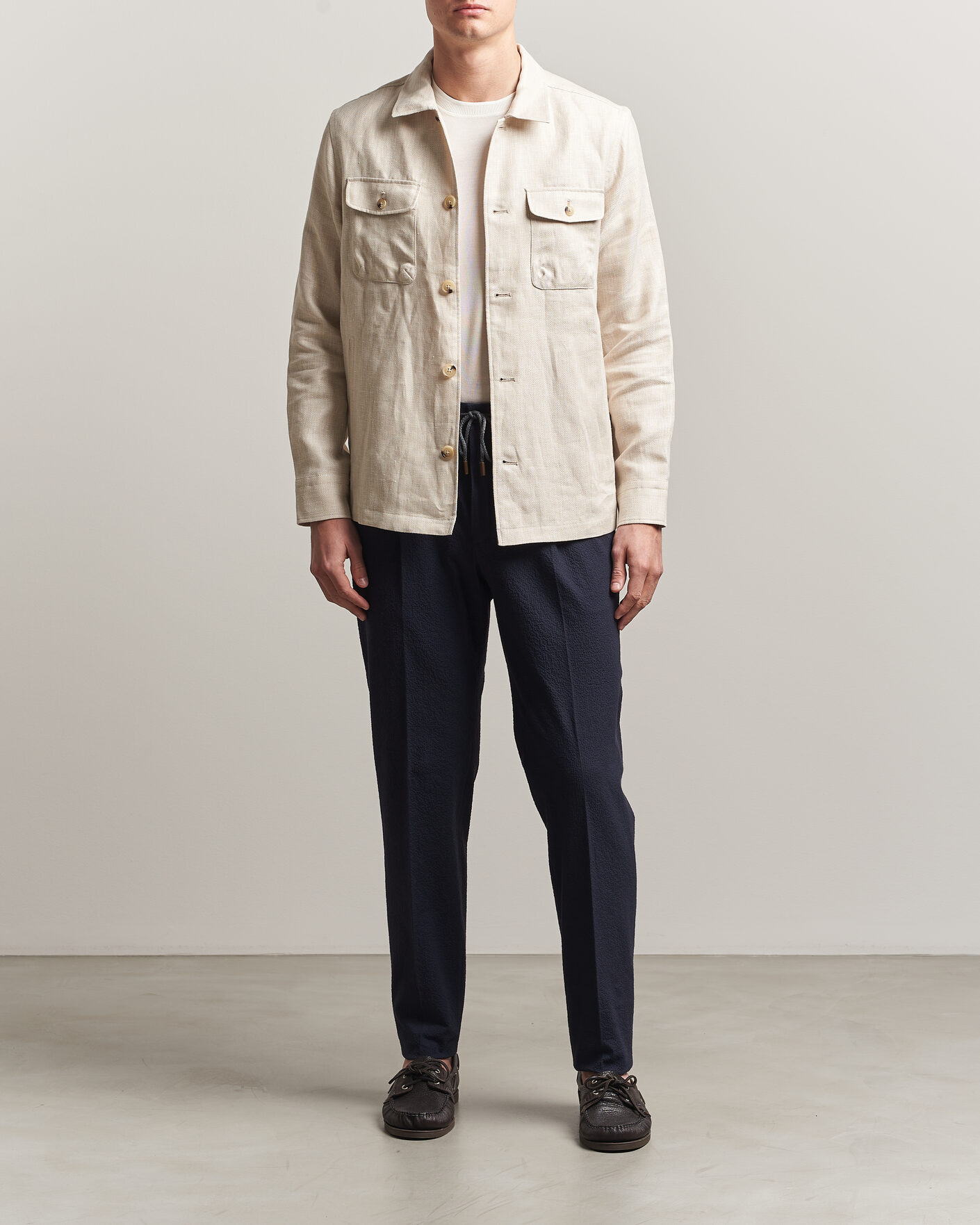 Herr | Byxor | Incotex | Tapered Fit Seersucker Pants Navy