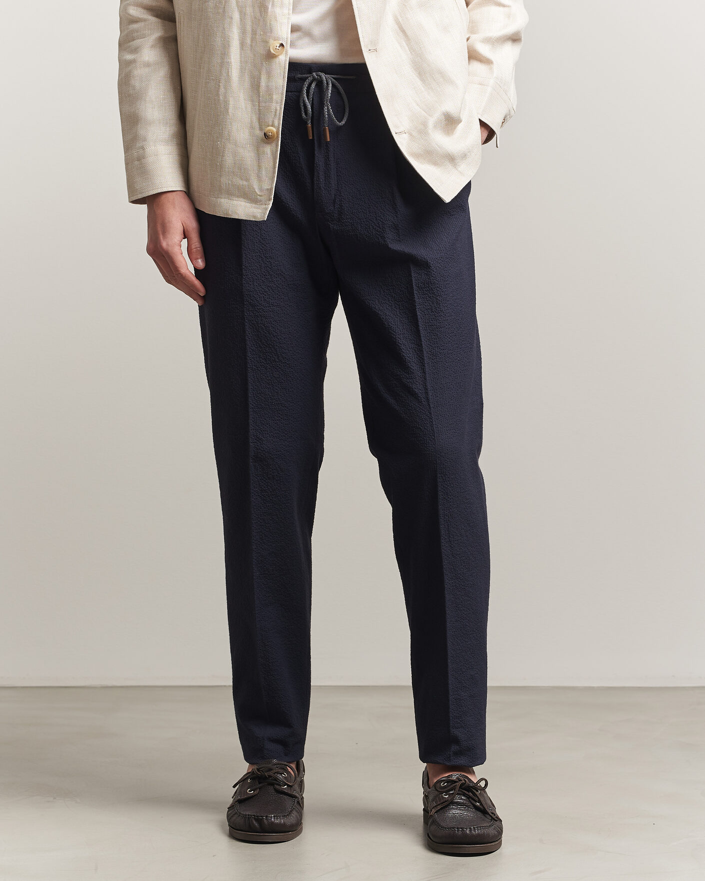 Herr | Byxor | Incotex | Tapered Fit Seersucker Pants Navy