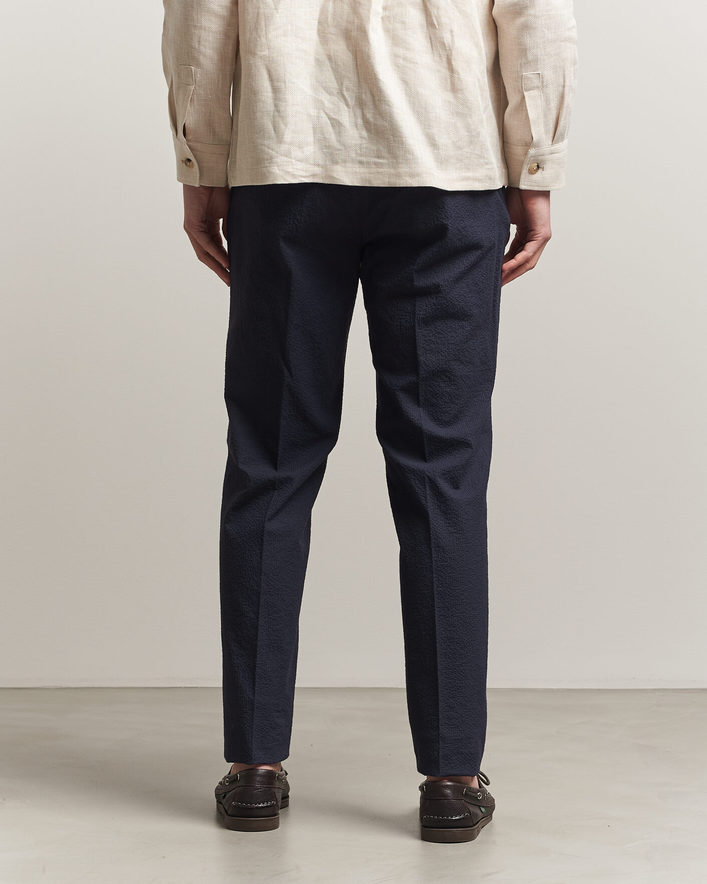 Herr | Byxor | Incotex | Tapered Fit Seersucker Pants Navy