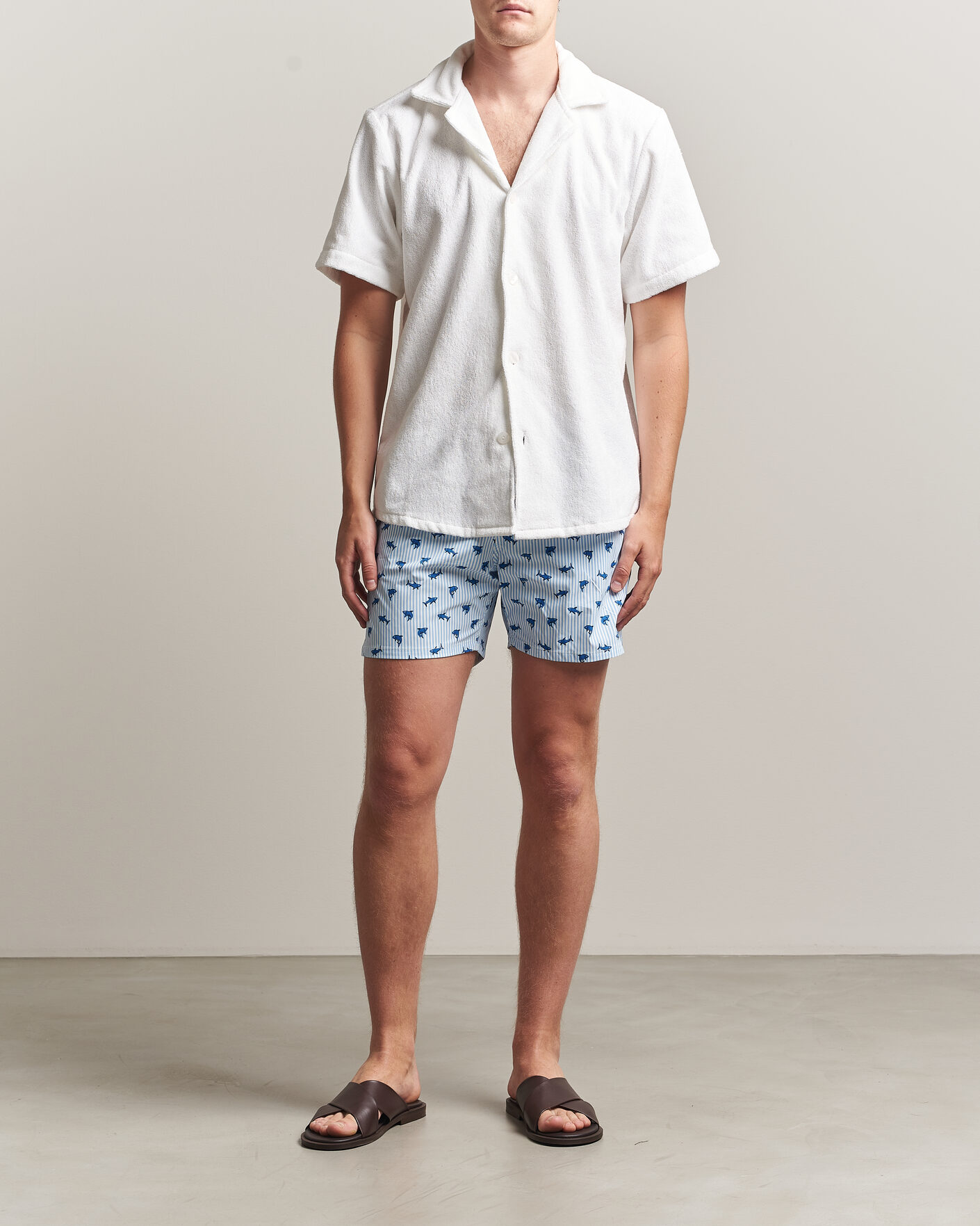 Herr | Badbyxor | MC2 Saint Barth | Printed Swim Shorts Blue Sharks