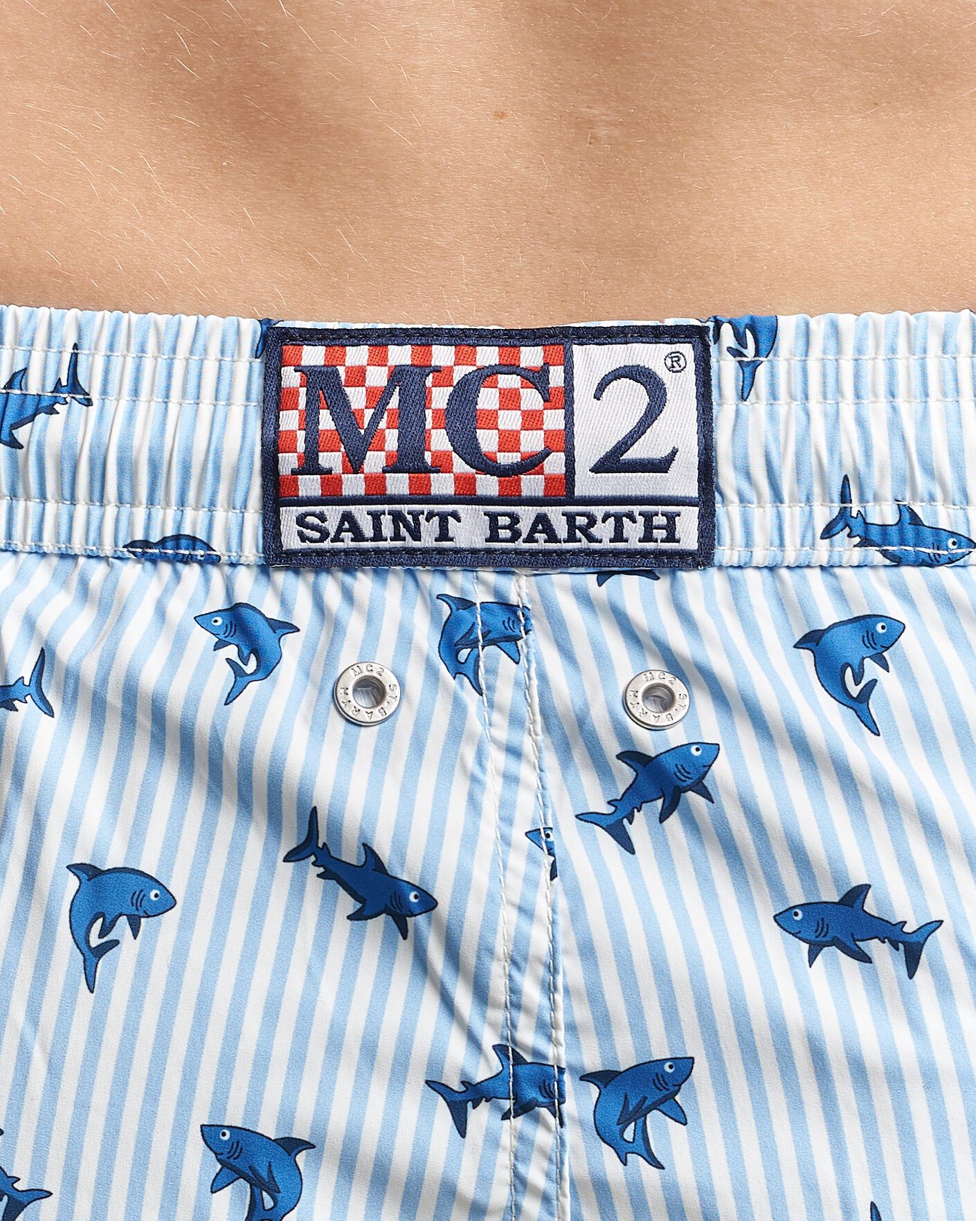 Herr | Badbyxor | MC2 Saint Barth | Printed Swim Shorts Blue Sharks