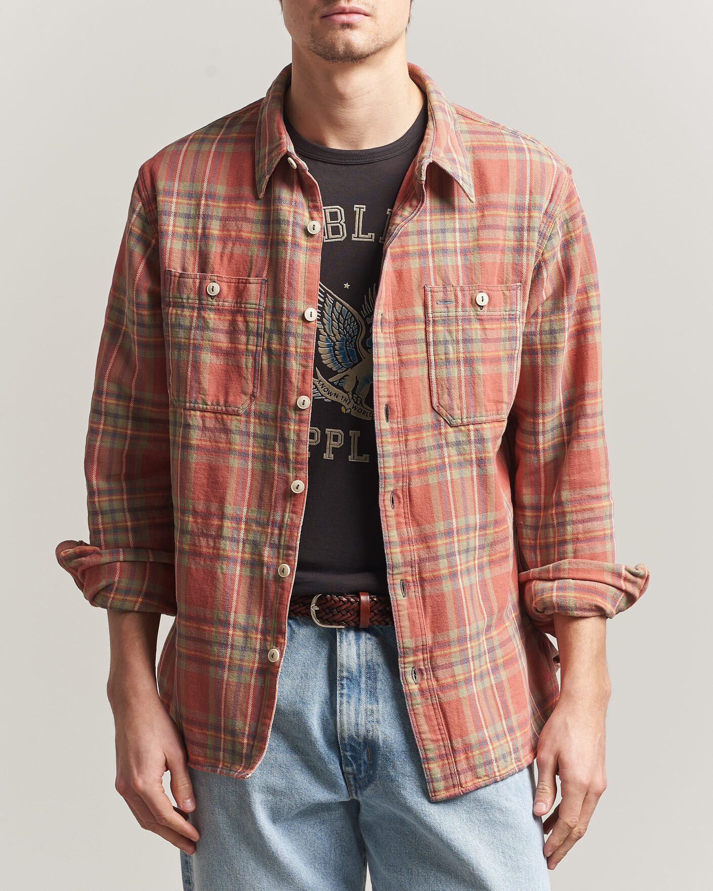 Herr | Skjortor | RRL | Cameron Double Pocket Shirt Red/Blue Check