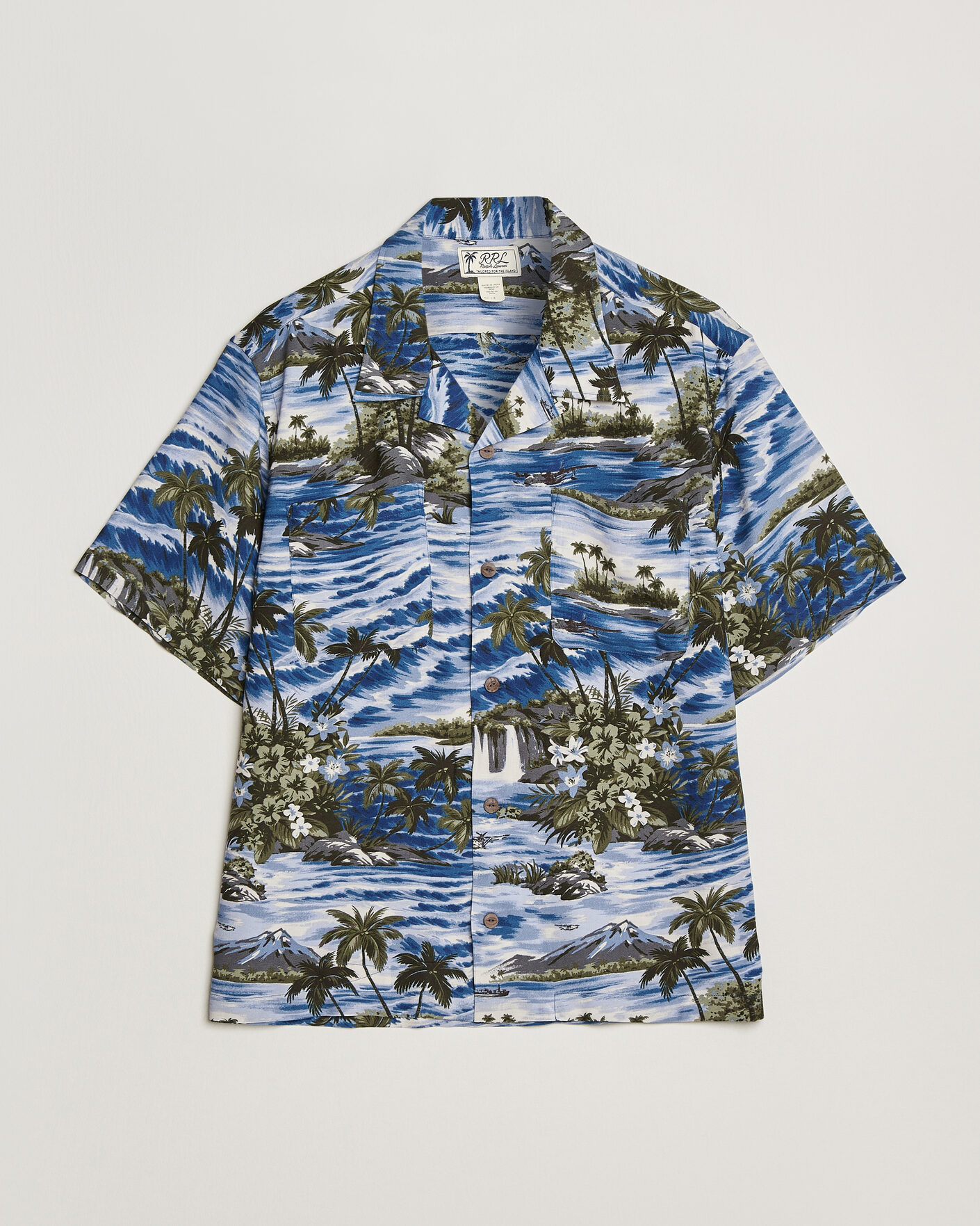 Herr | Skjortor | RRL | Printed Camp Shirt Blue