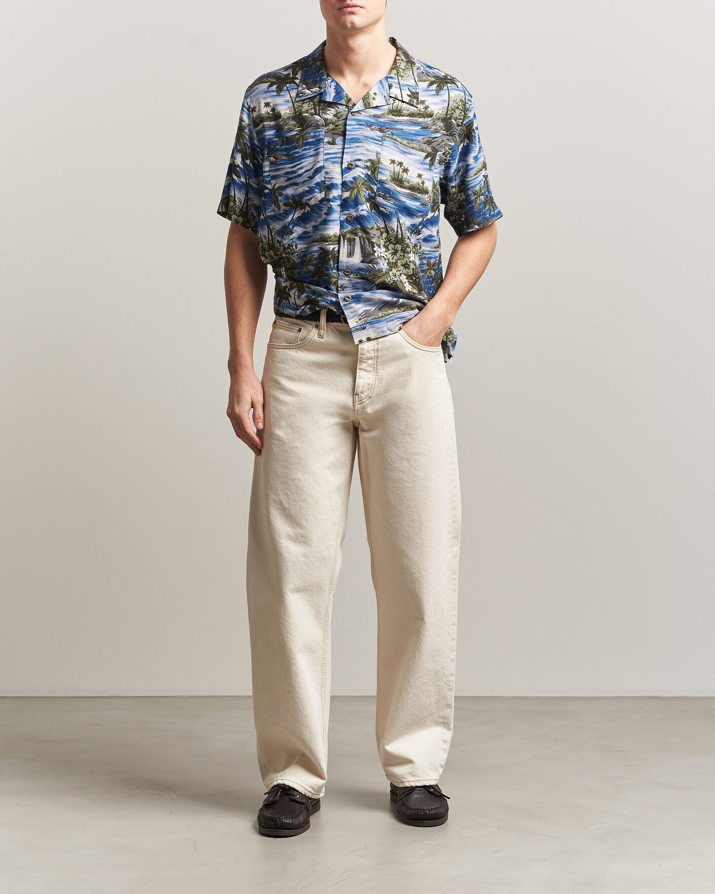 Herr | Skjortor | RRL | Printed Camp Shirt Blue