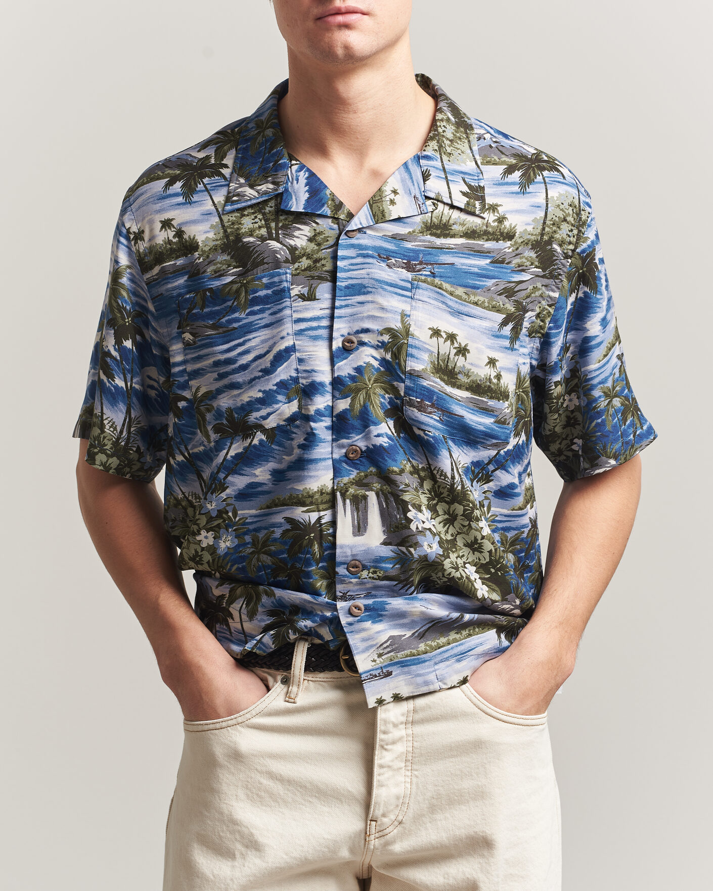 Herr | Skjortor | RRL | Printed Camp Shirt Blue