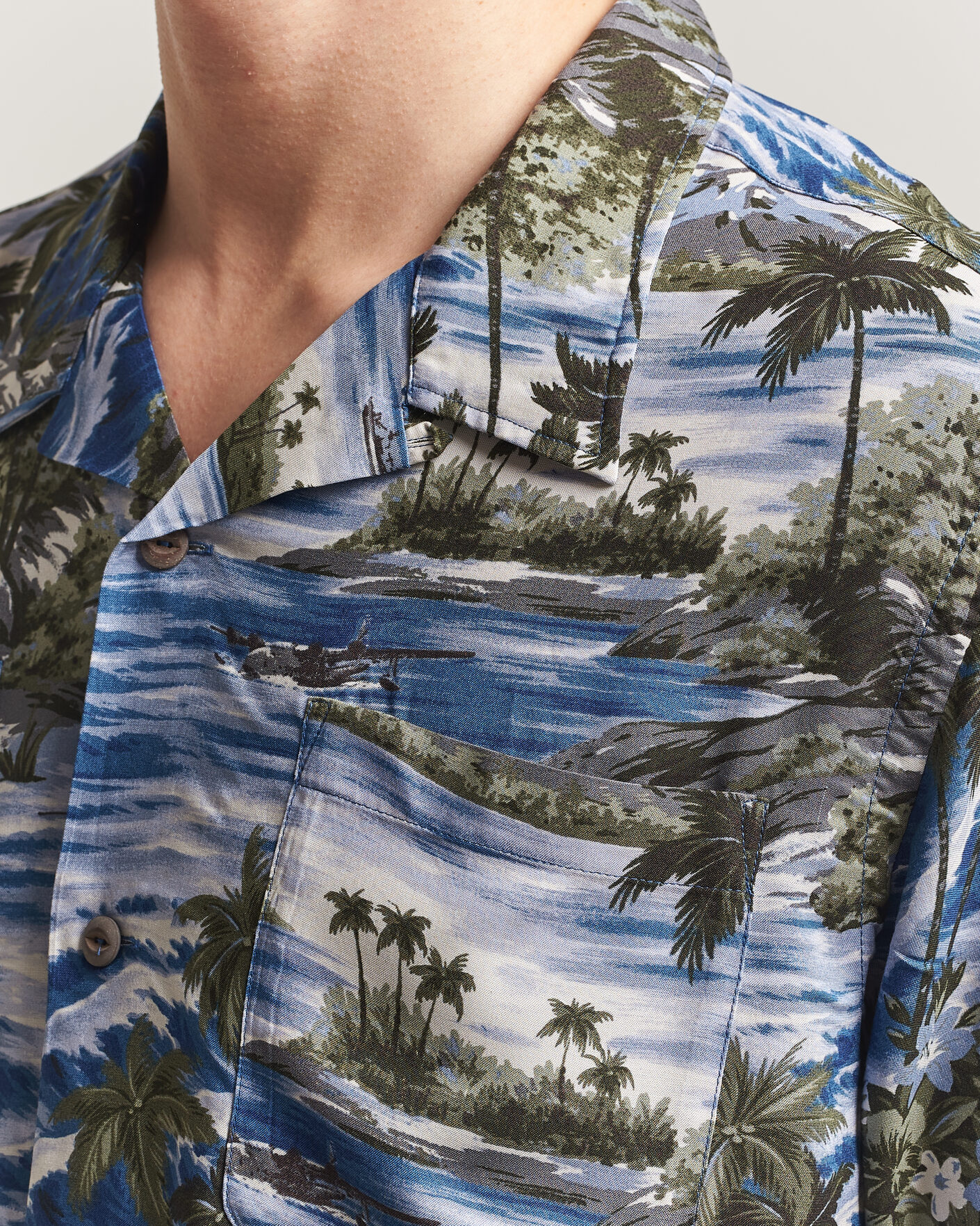 Herr | Skjortor | RRL | Printed Camp Shirt Blue