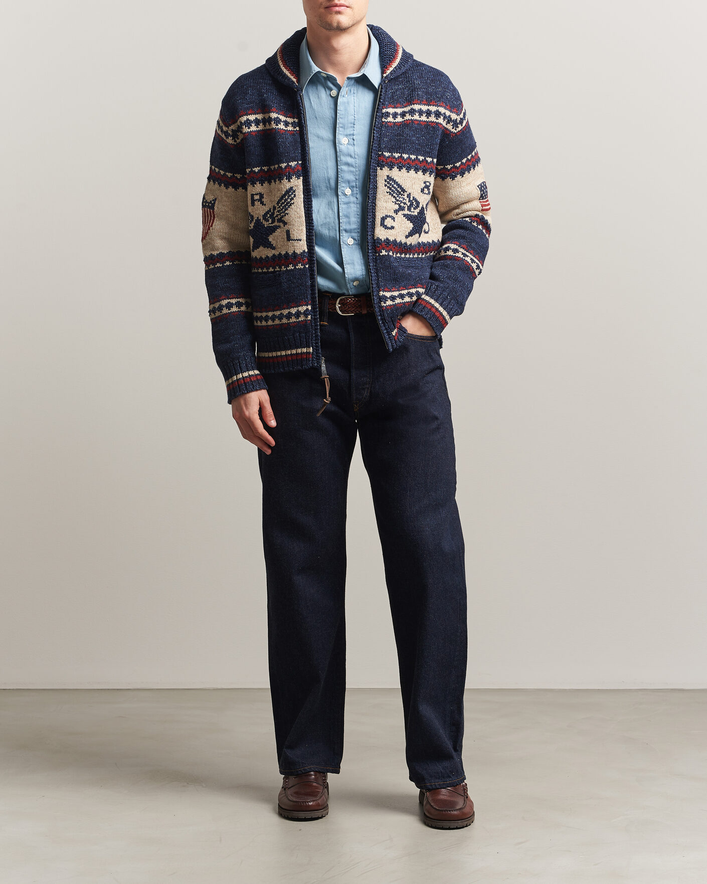 Herr | Tröjor | RRL | Jacquard Shawl Cardigan Indigo