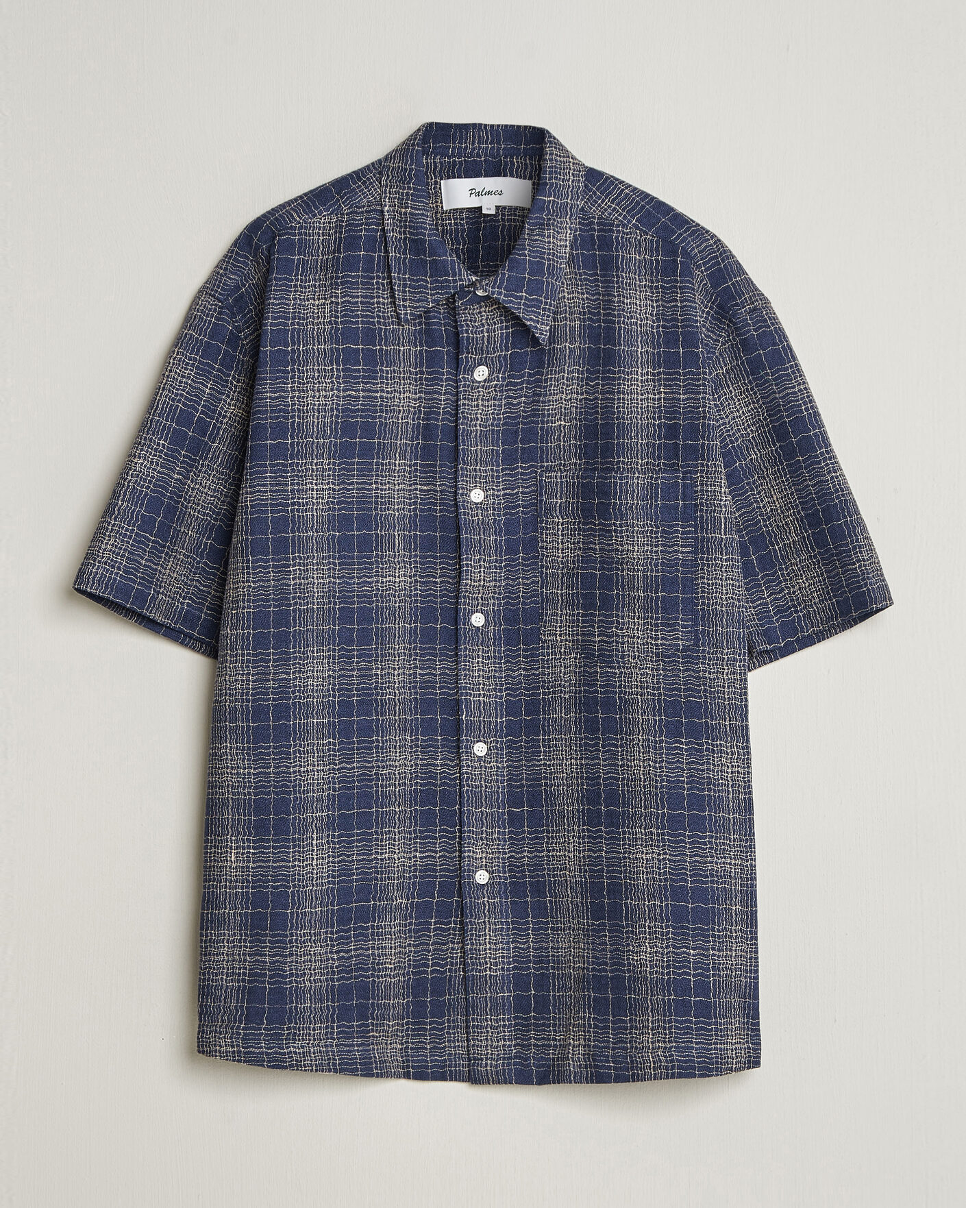 Herr | Skjortor | Palmes | Cotton/Linen Short Sleeve Shirt Navy Check