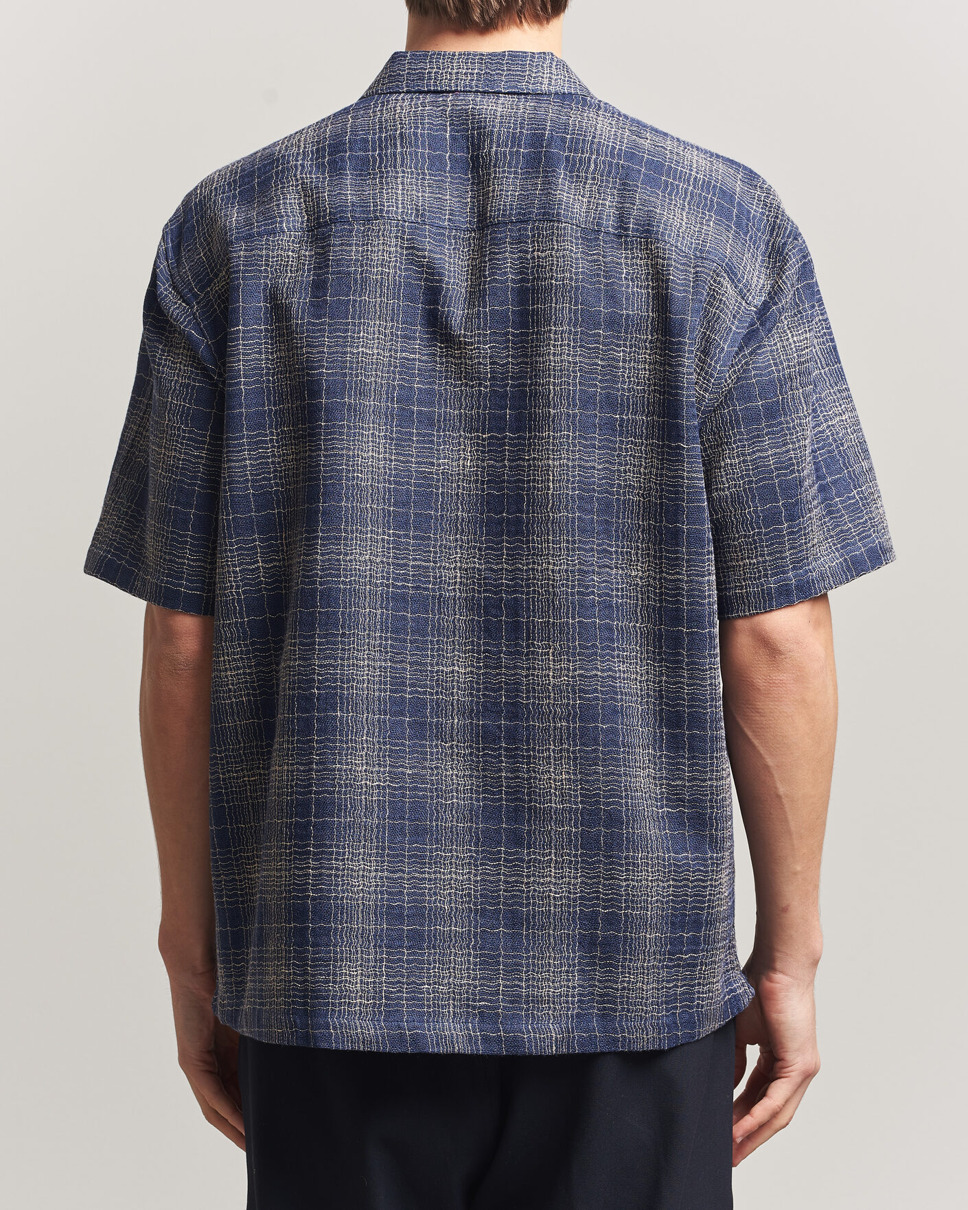 Herr | Skjortor | Palmes | Cotton/Linen Short Sleeve Shirt Navy Check