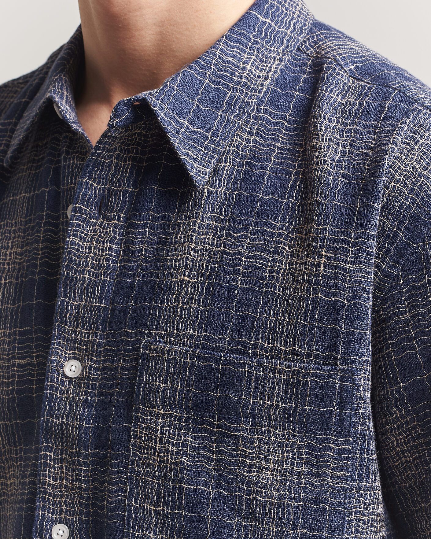 Herr | Skjortor | Palmes | Cotton/Linen Short Sleeve Shirt Navy Check