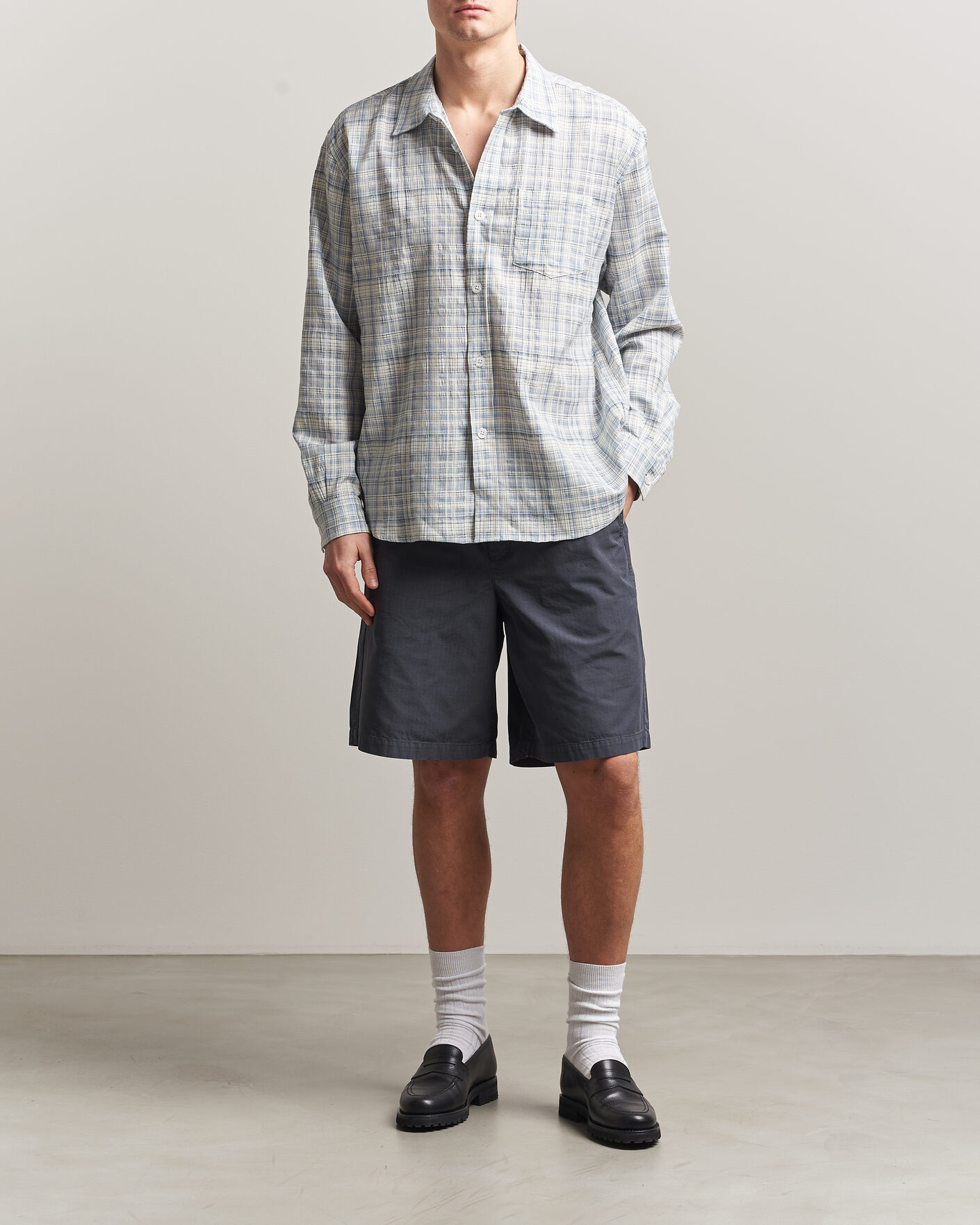 Herr | Skjortor | Palmes | Cotton/Linen Shirt Light Blue Check