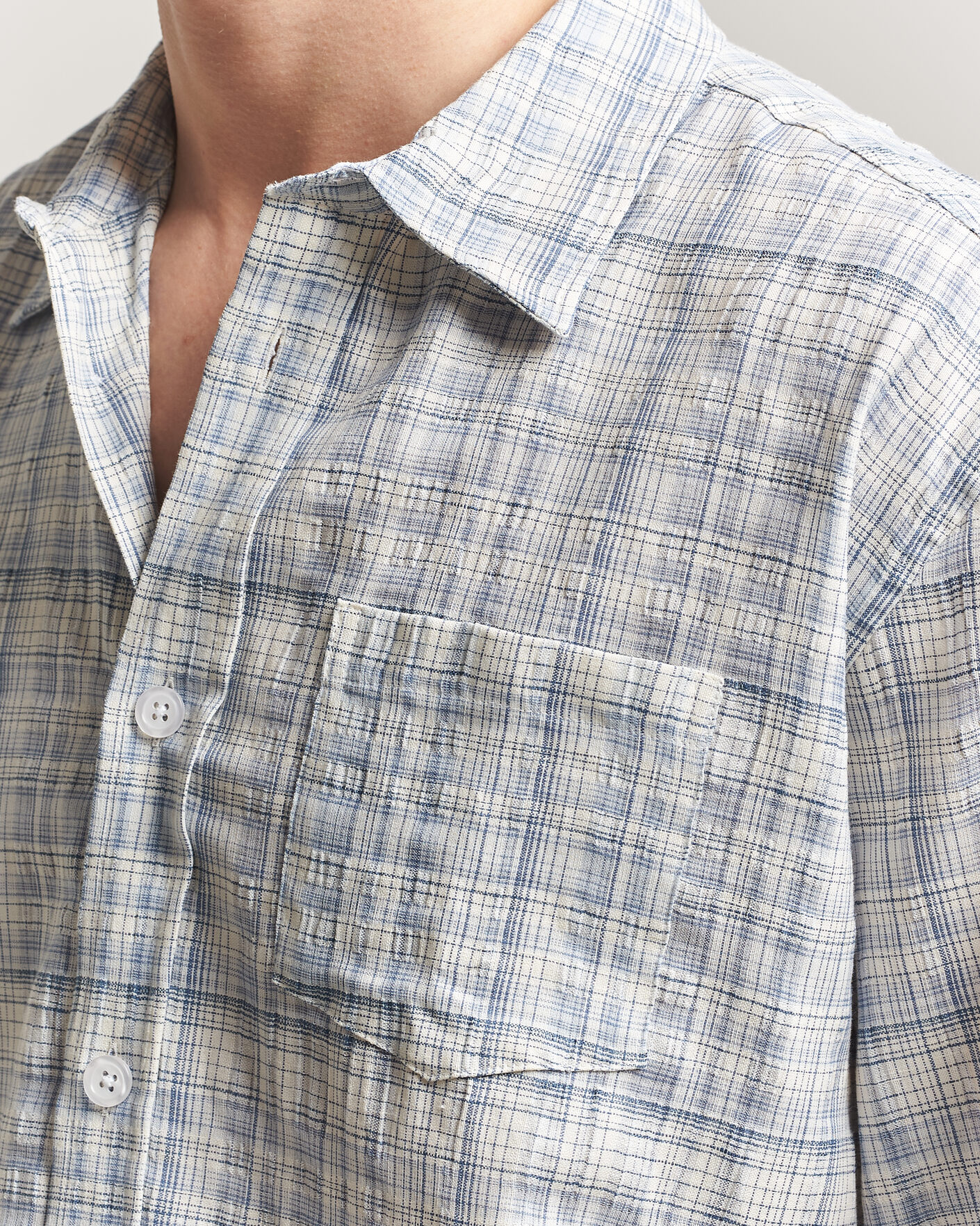 Herr | Skjortor | Palmes | Cotton/Linen Shirt Light Blue Check