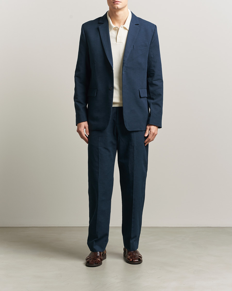 Herr | Byxor | Palmes | Pleated Cotton Trousers Navy