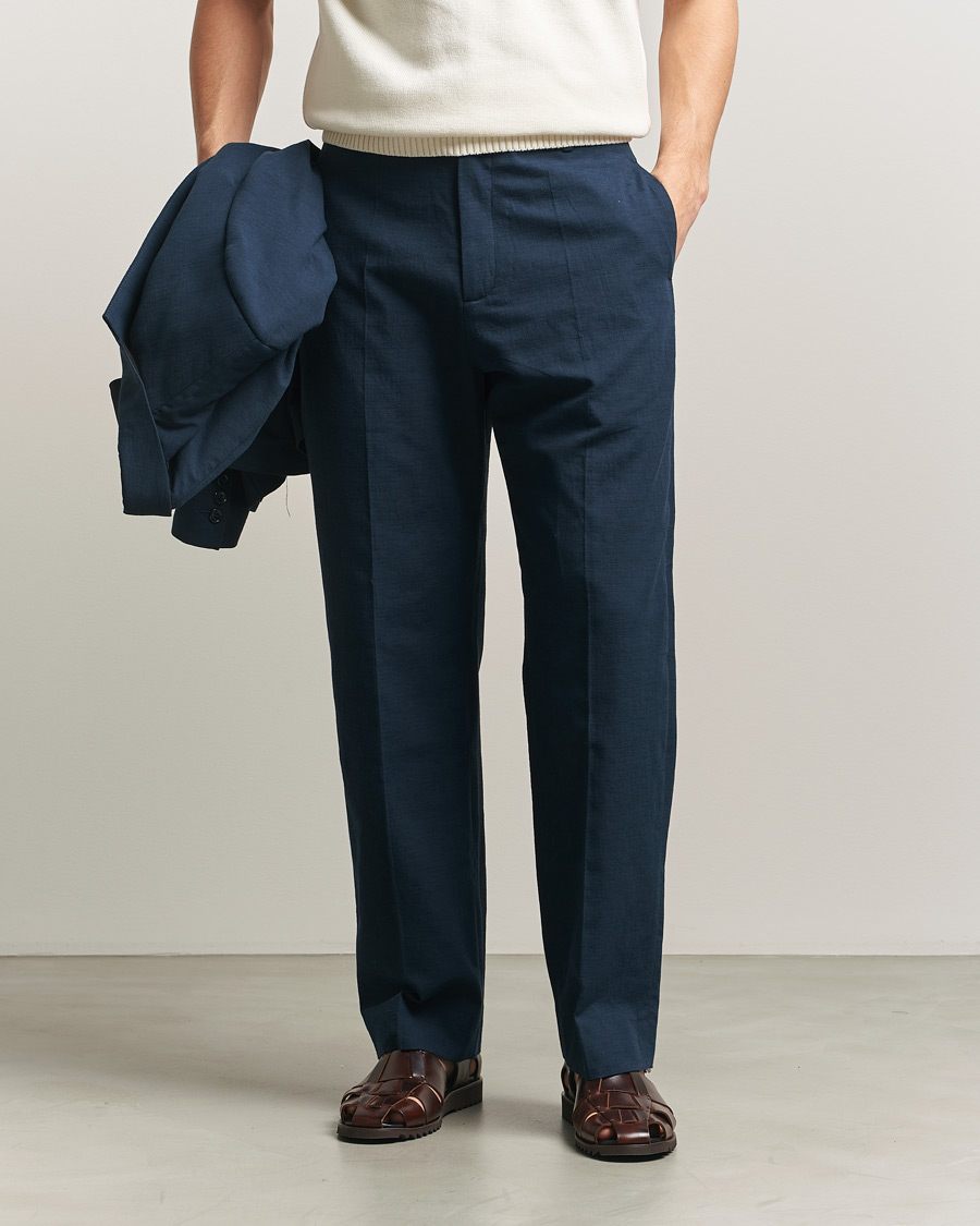 Herr | Byxor | Palmes | Pleated Cotton Trousers Navy