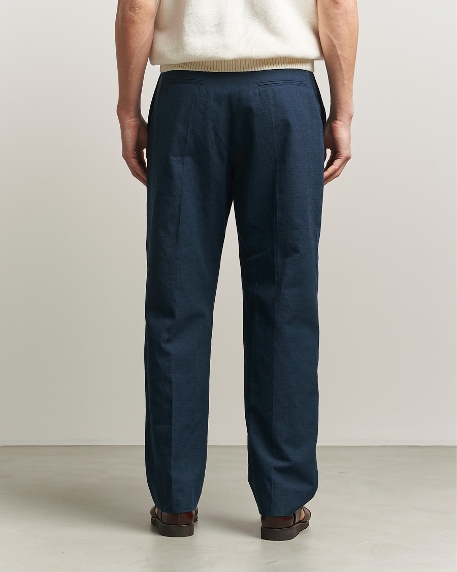 Herr | Byxor | Palmes | Pleated Cotton Trousers Navy