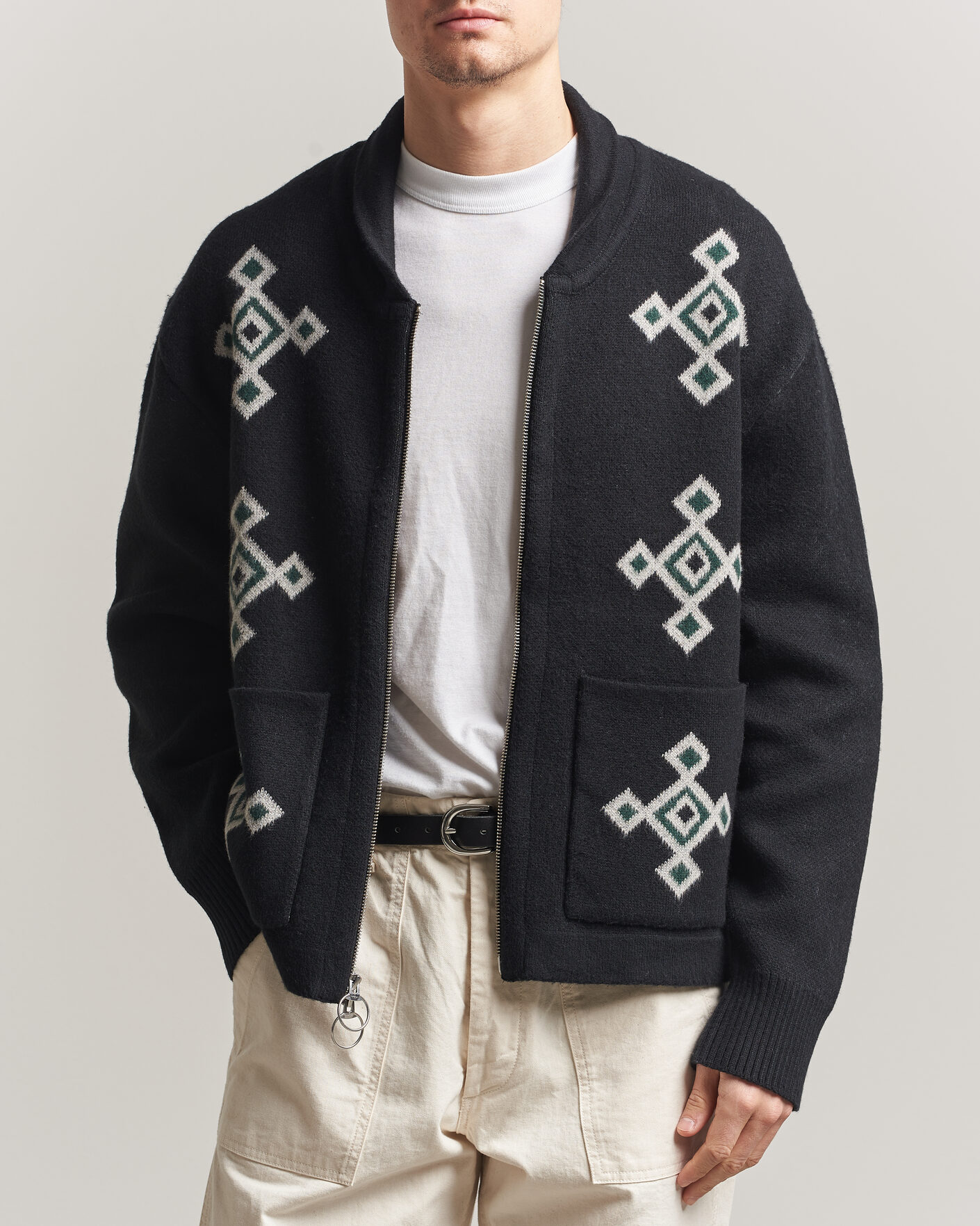 Herr | Tröjor | Pendleton | Jacquard Motif Zip Cardigan Midnight