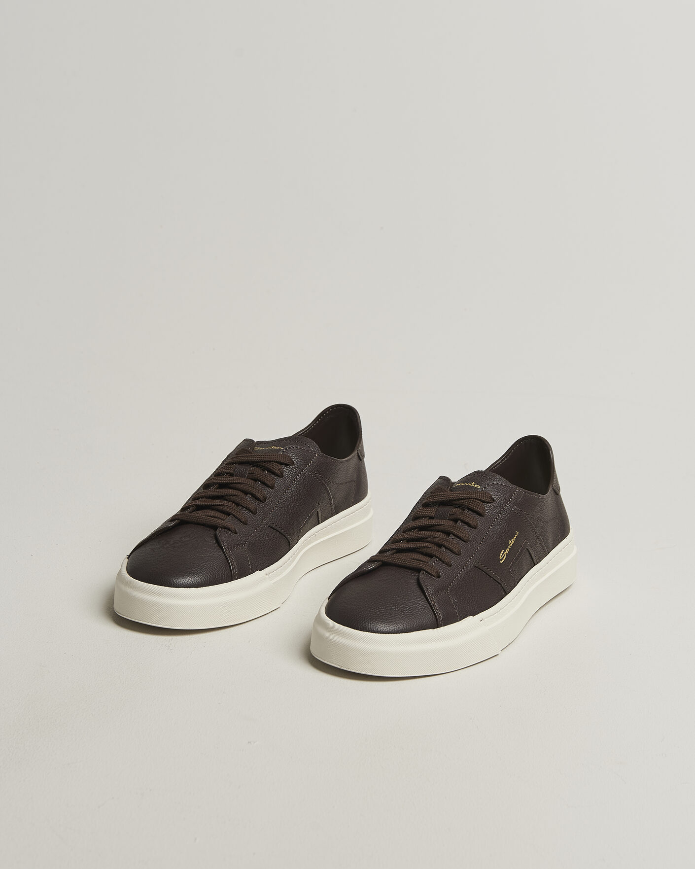 Herr | Sneakers | Santoni | Double Buckle Sneakers Dark Brown Calf
