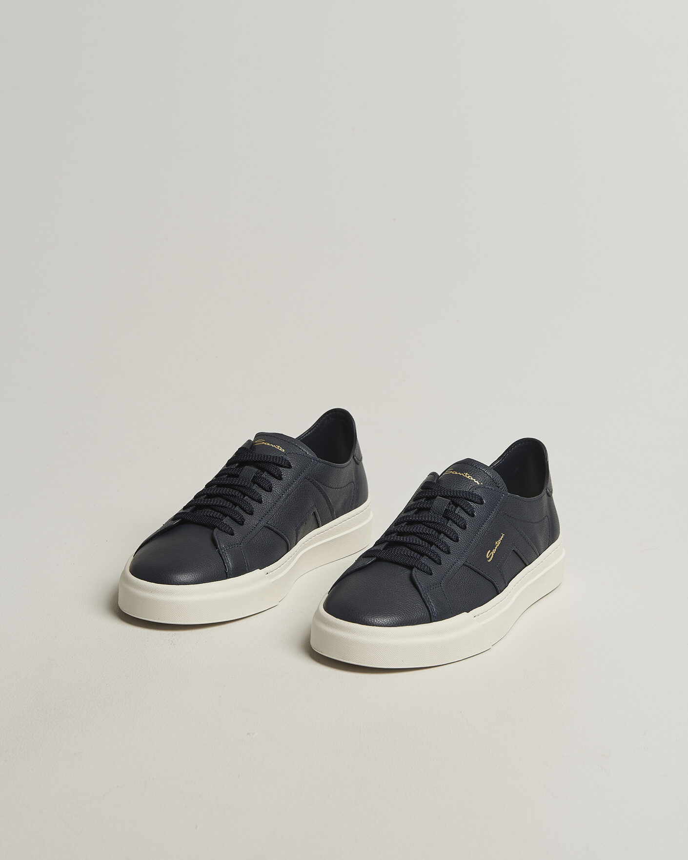 Herr | Sneakers | Santoni | Double Buckle Sneakers Navy Calf