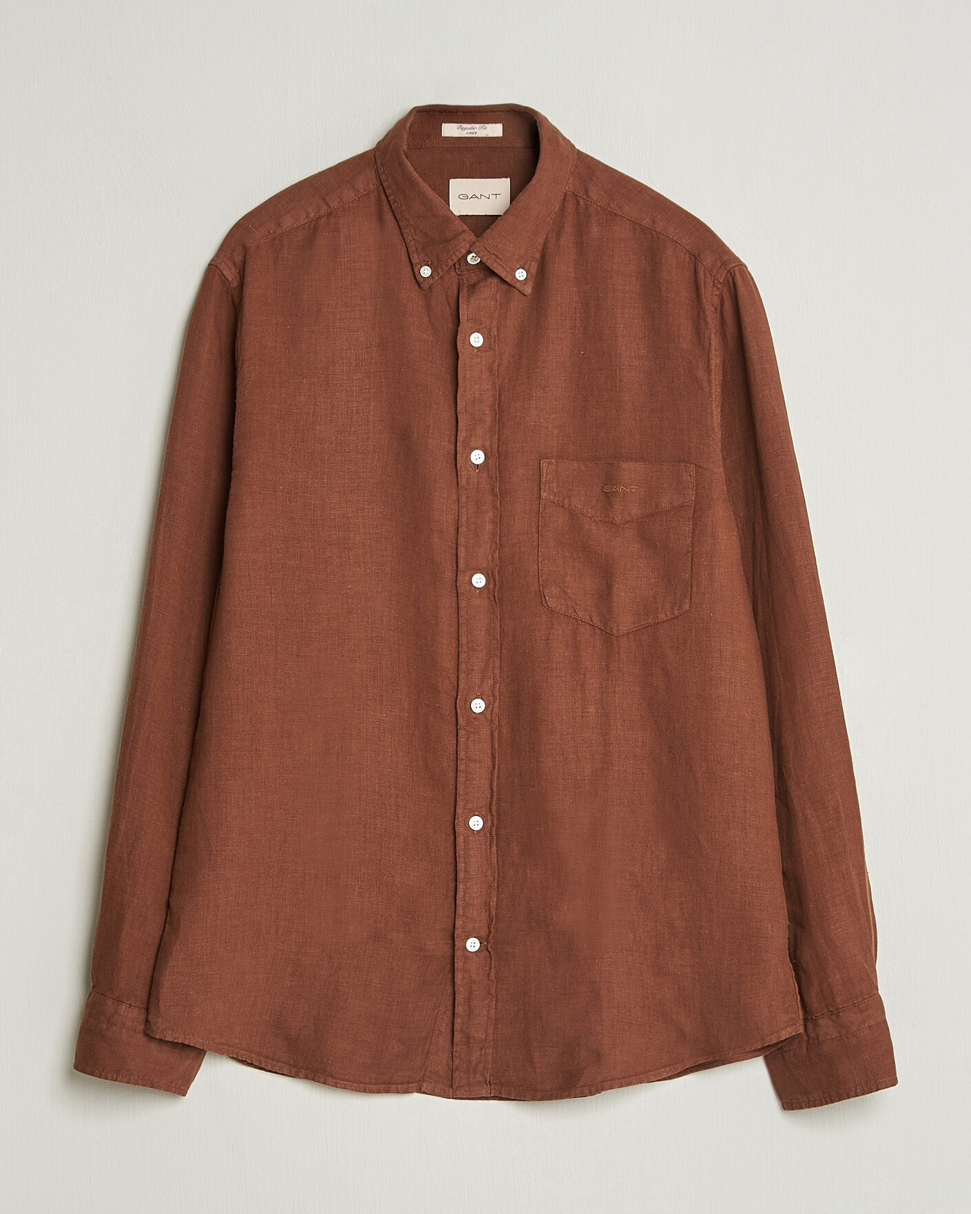Herr | Skjortor | Gant | Regular Fit Garment Dyed Linen Shirt Mahogany Brown