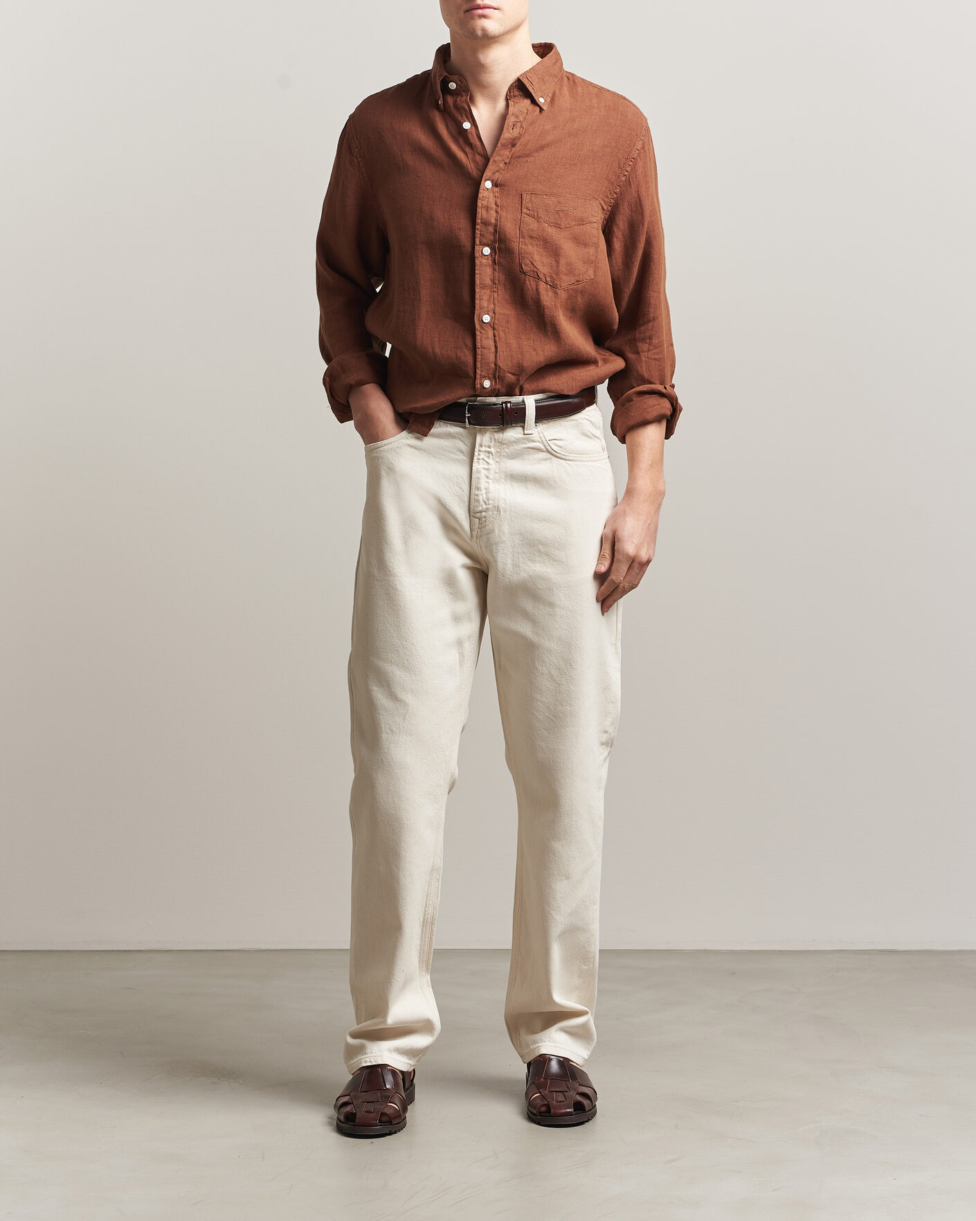 Herr | Skjortor | Gant | Regular Fit Garment Dyed Linen Shirt Mahogany Brown