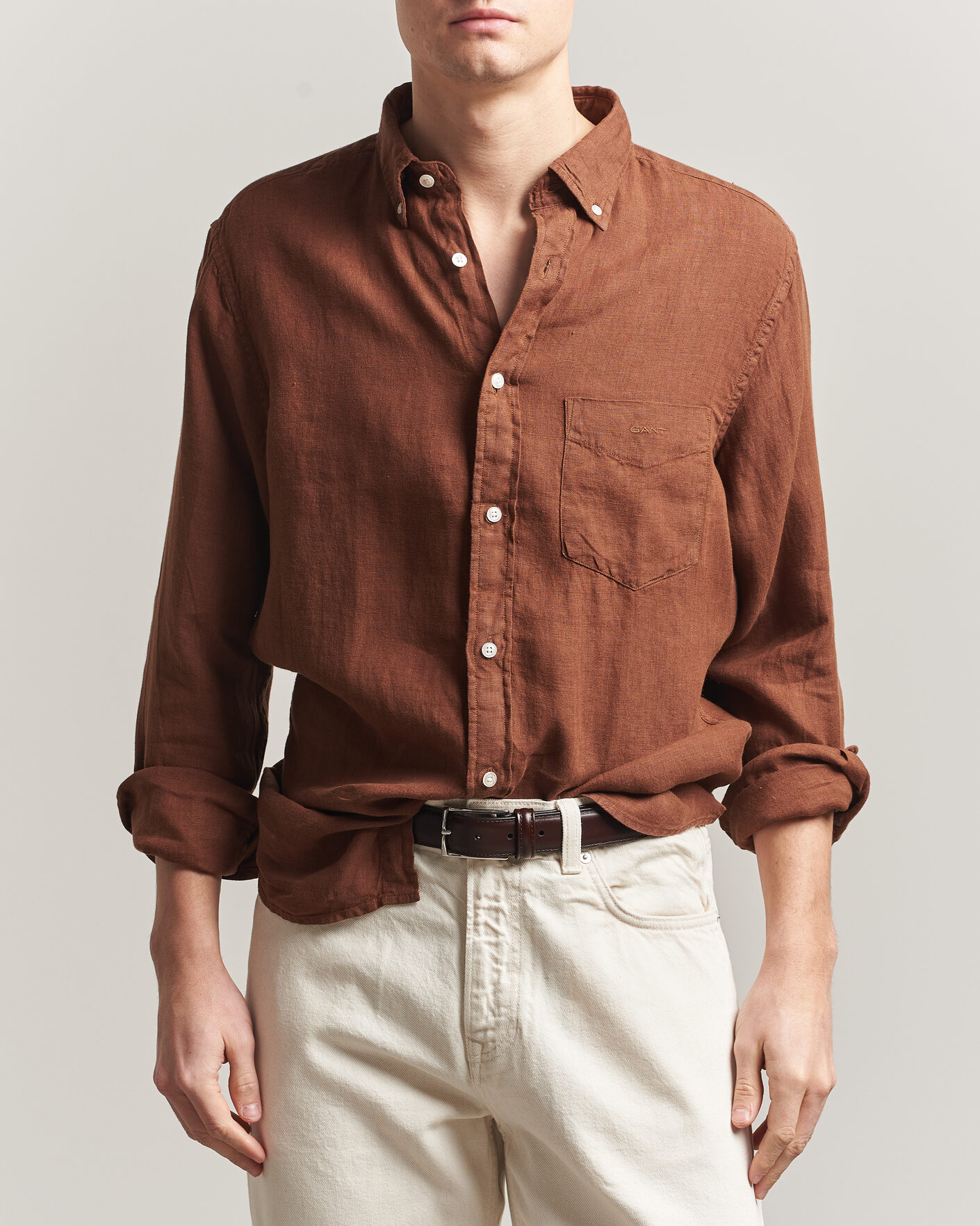 Herr | Skjortor | Gant | Regular Fit Garment Dyed Linen Shirt Mahogany Brown