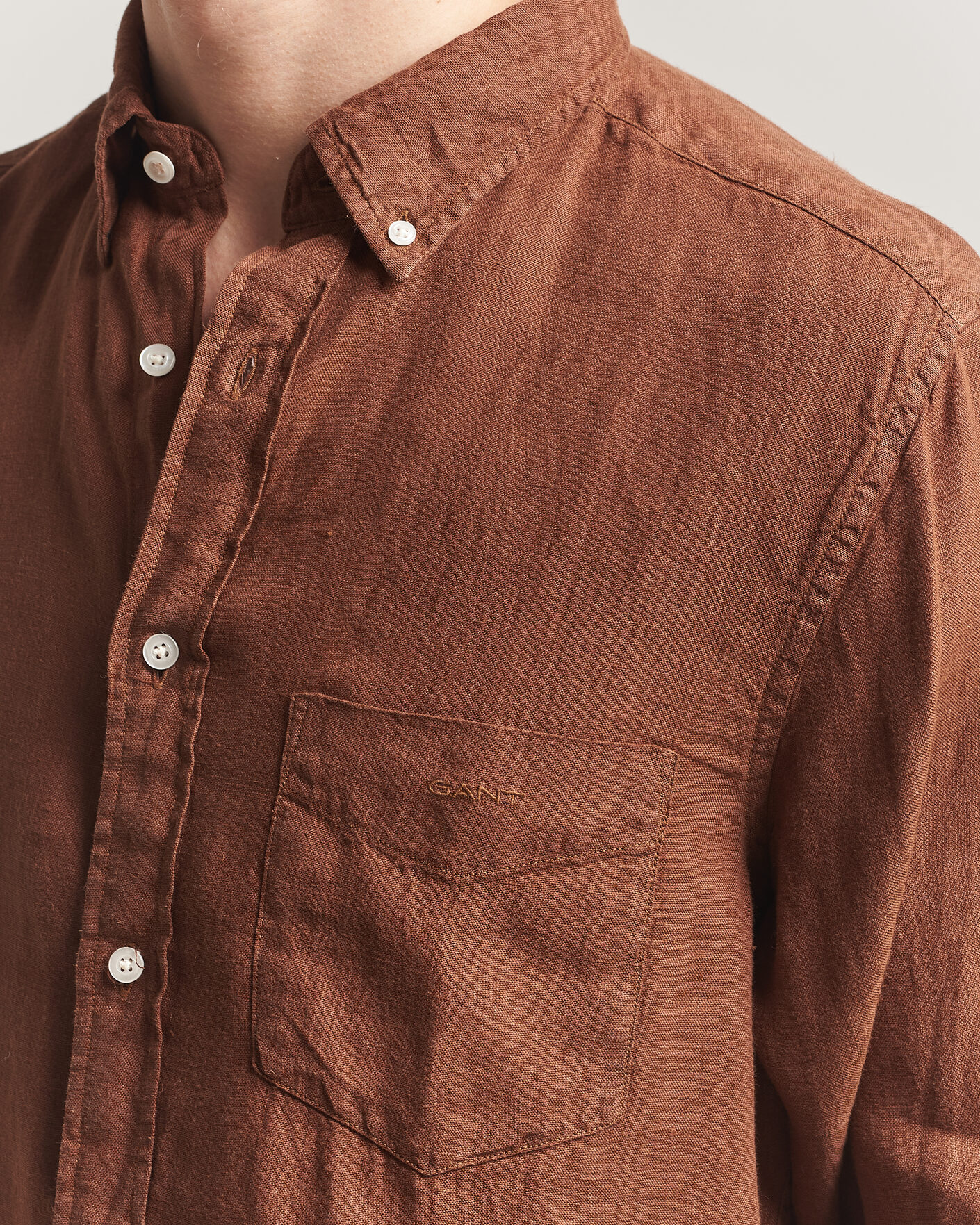 Herr | Skjortor | Gant | Regular Fit Garment Dyed Linen Shirt Mahogany Brown