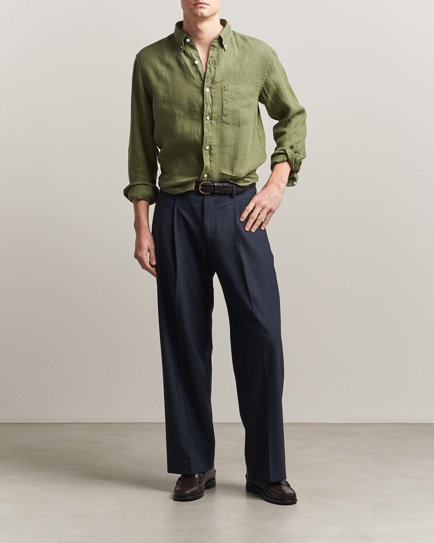 Herr | Skjortor | Gant | Regular Fit Garment Dyed Linen Shirt Dry Herb Green